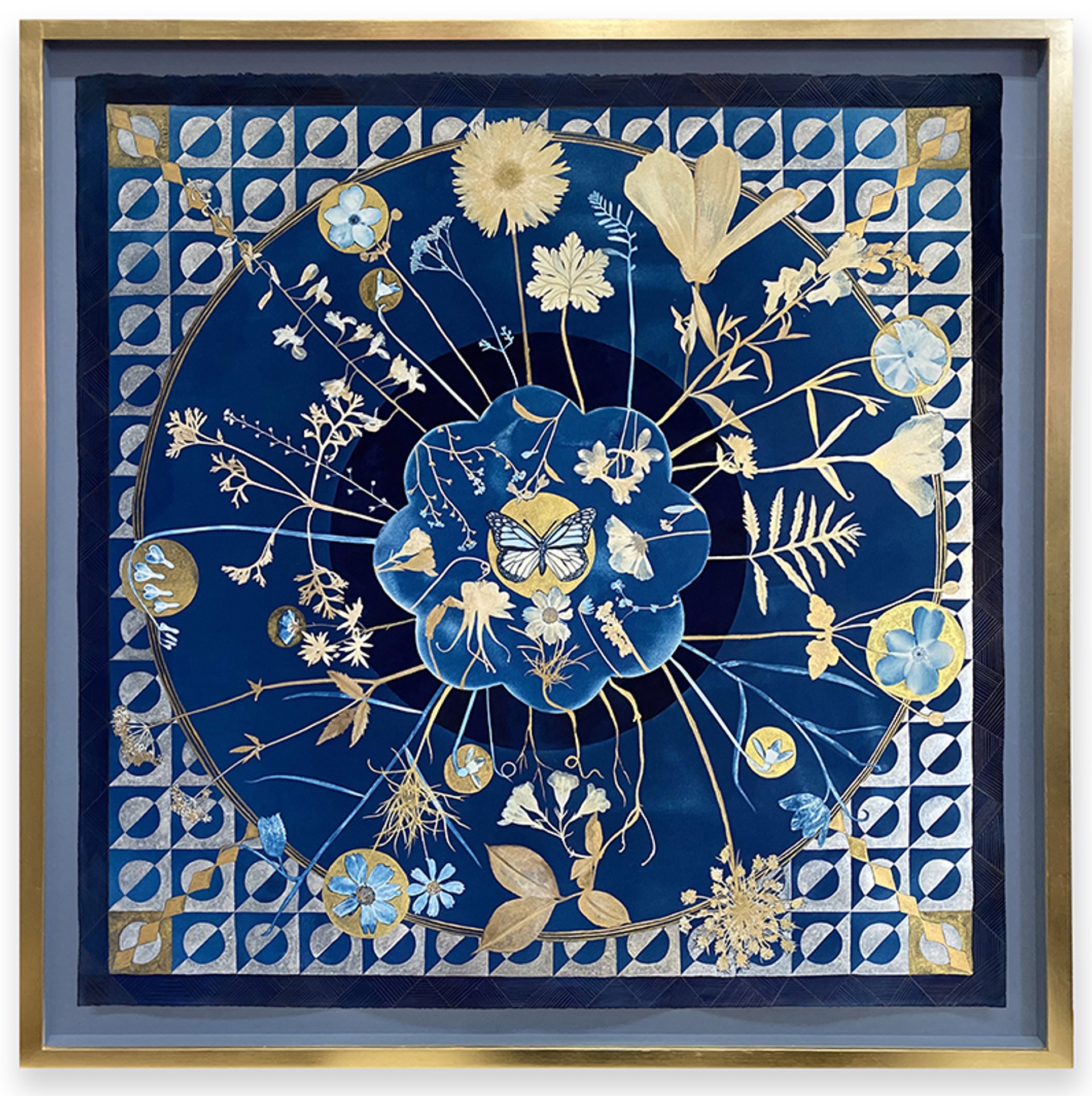 Cyanotype Painting (Gold Flora Full Circle/Day/Night) by Julia Whitney Barnes