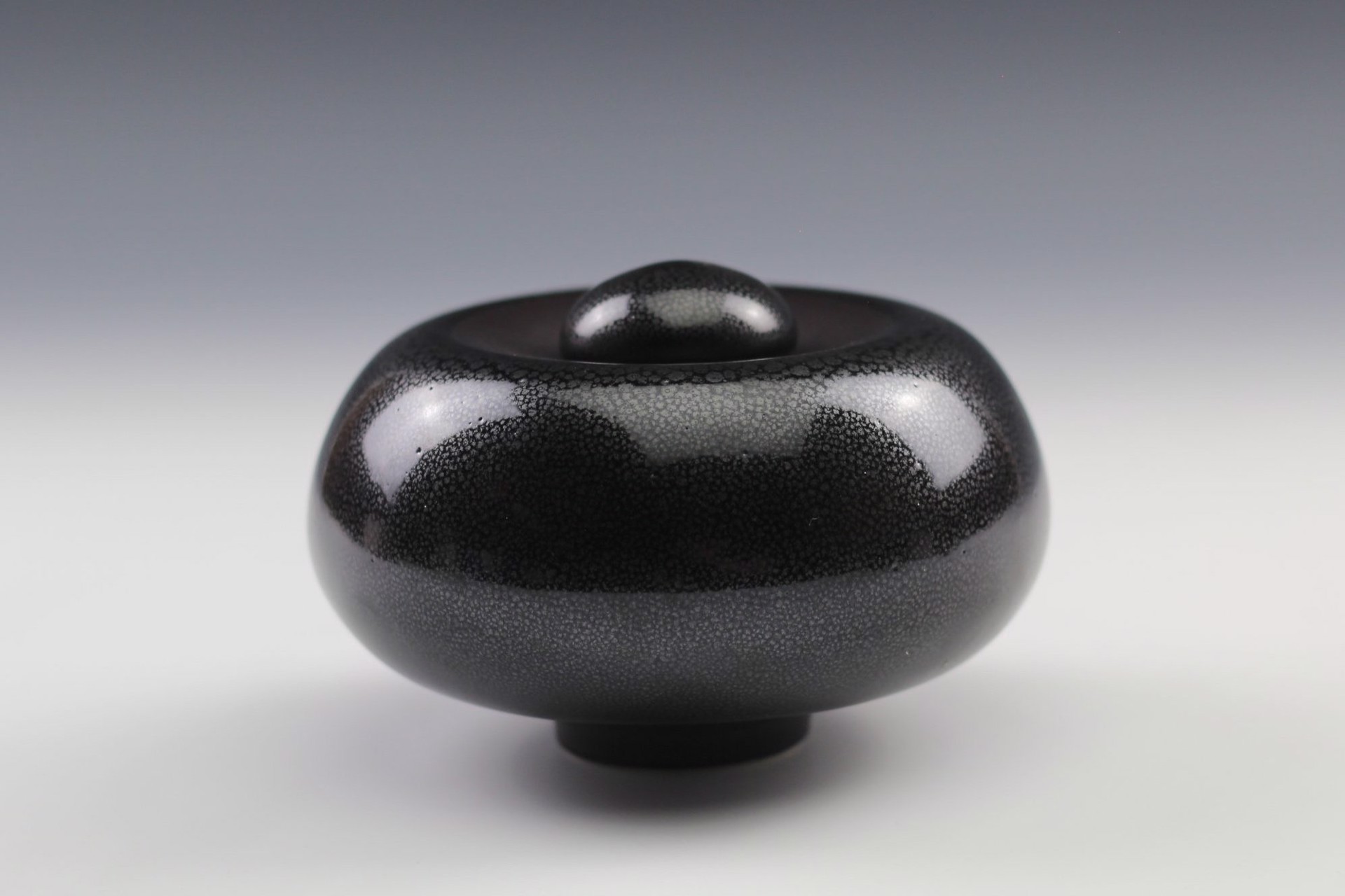 Black Oil Spot Bulbous Jar by Charlie Olson