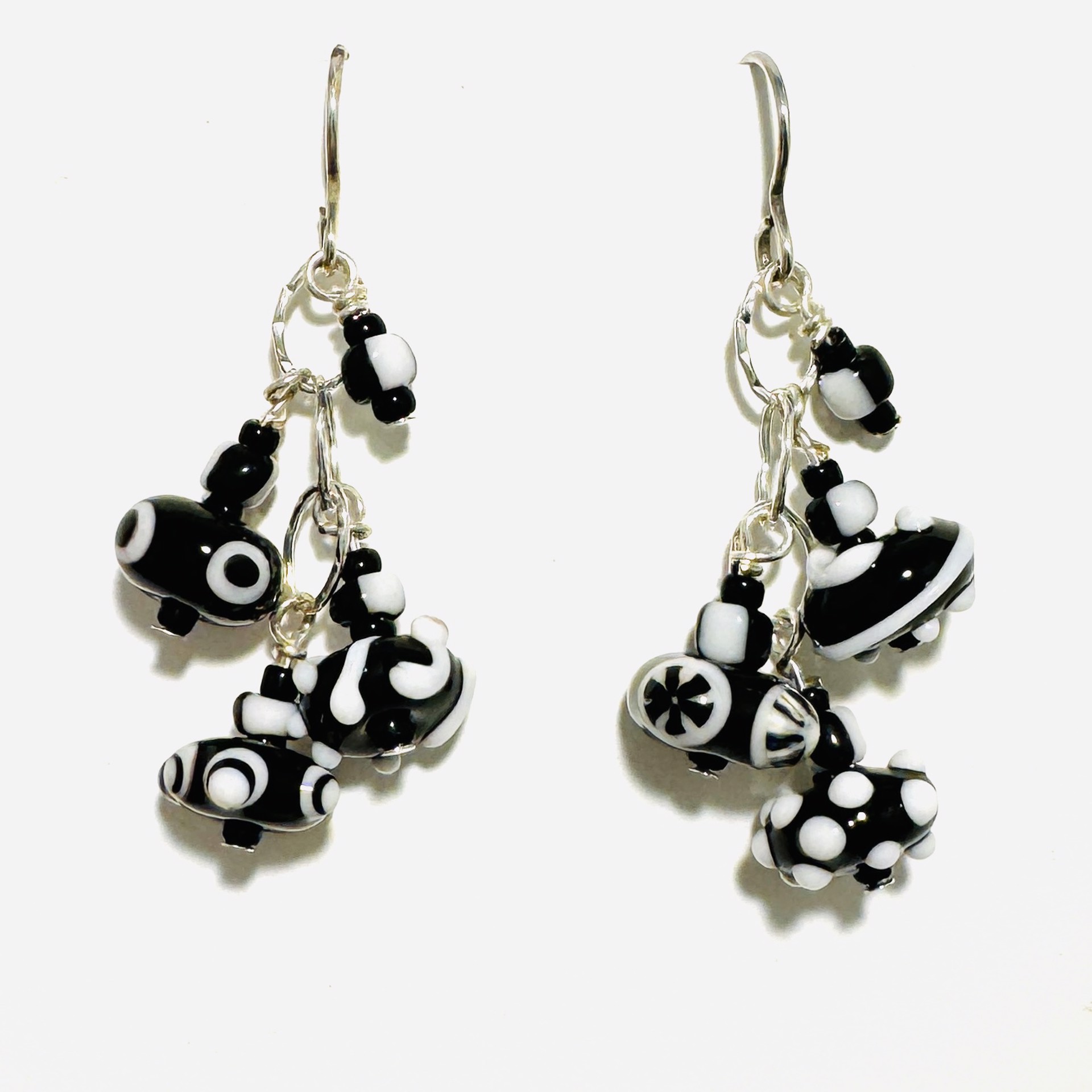 Black and White Mix Bubble Bead Earrings LS23-41 by Linda Sacra