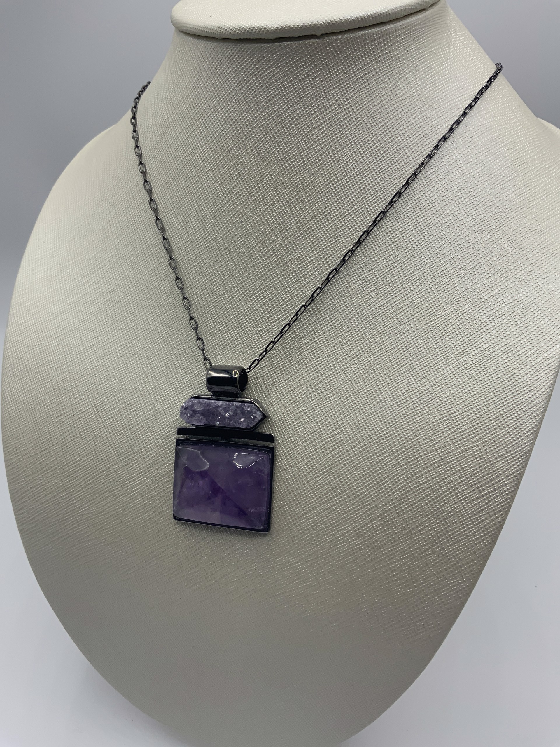 Double Pendant Druzy & Square Amethyst by M&Co.
