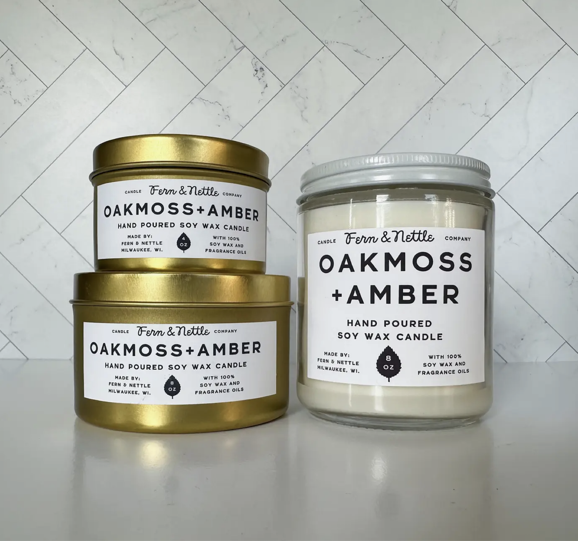 4 oz. Oakmoss + Amber Soy Wax Candle by Fern & Nettle