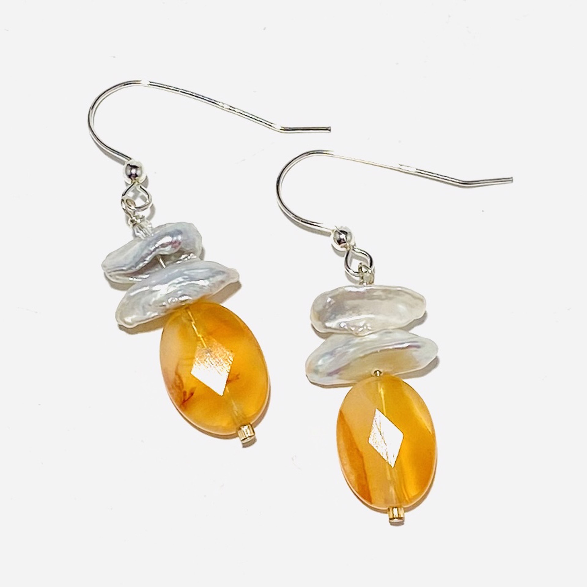 Faceted Carnelian, Pearl Earrings LR23-16 by Legare Riano