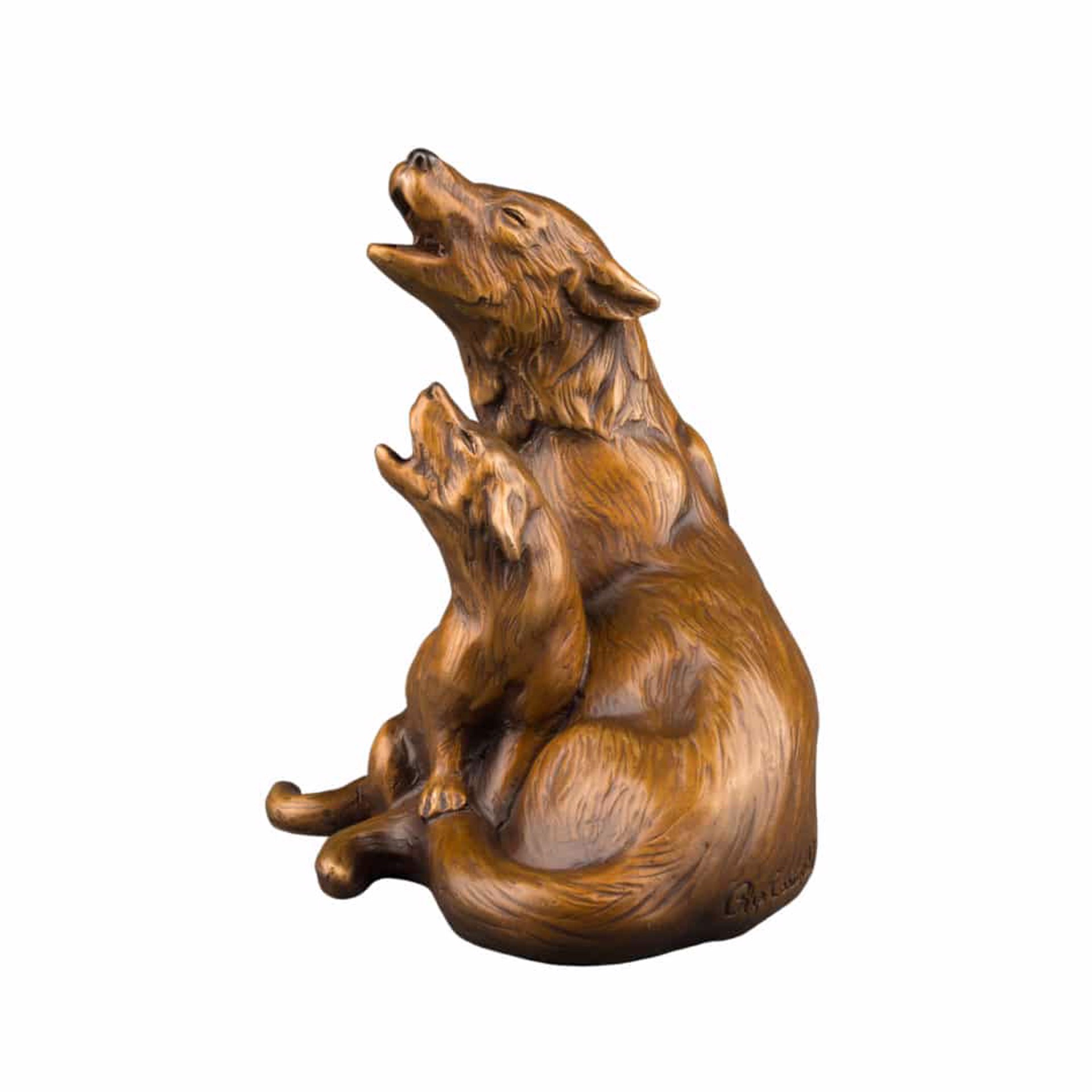 Wolf and Pup Howling Original Bronze Sculpture by Rip and Alison Caswell, Contemporary Fine Art, Modern Wildlife Art, Available At Gallery Wild