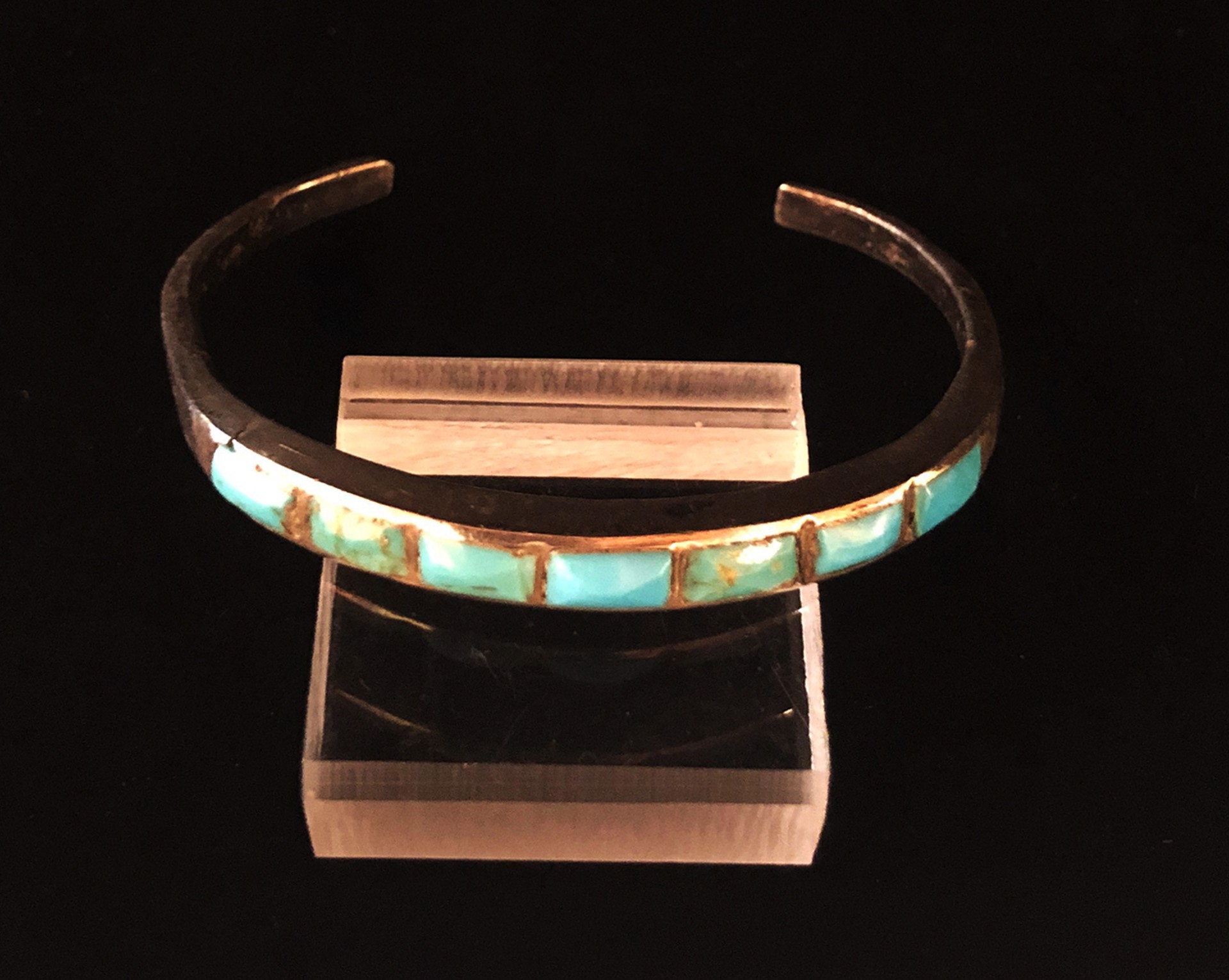 Rustic Navajo Inlaid Turquoise Cuff bracelet 
