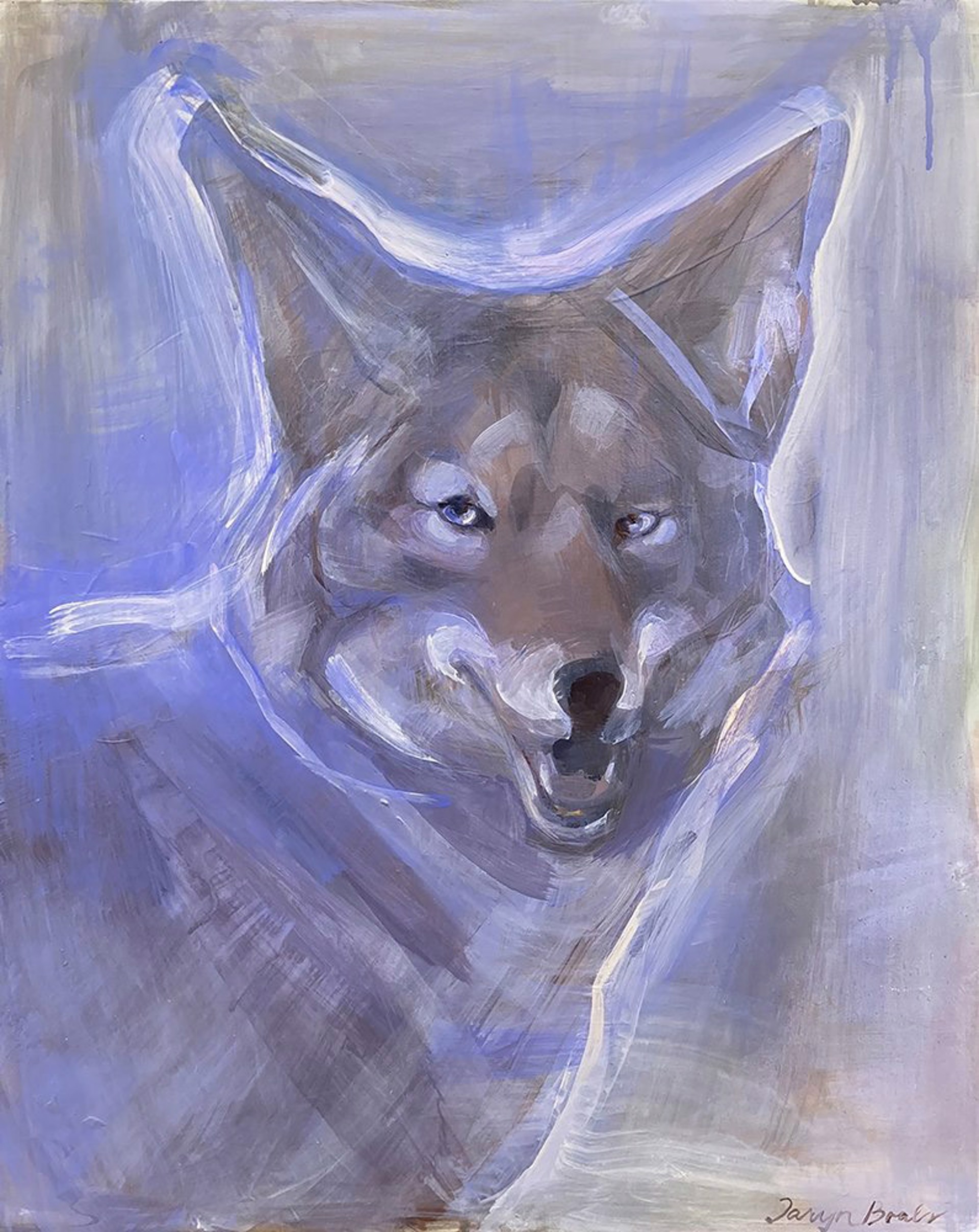 Original Acrylic Painting By Tarn Boals Featuring A Coyote In Blue Expressive Brushwork