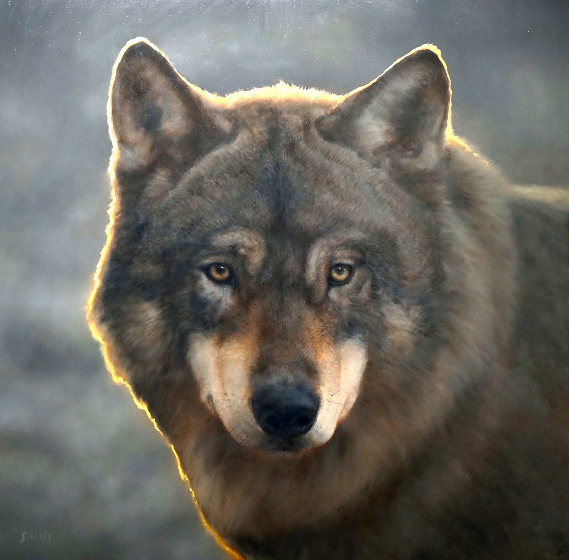 Original Oil Painting By George Hill Of Wolf
