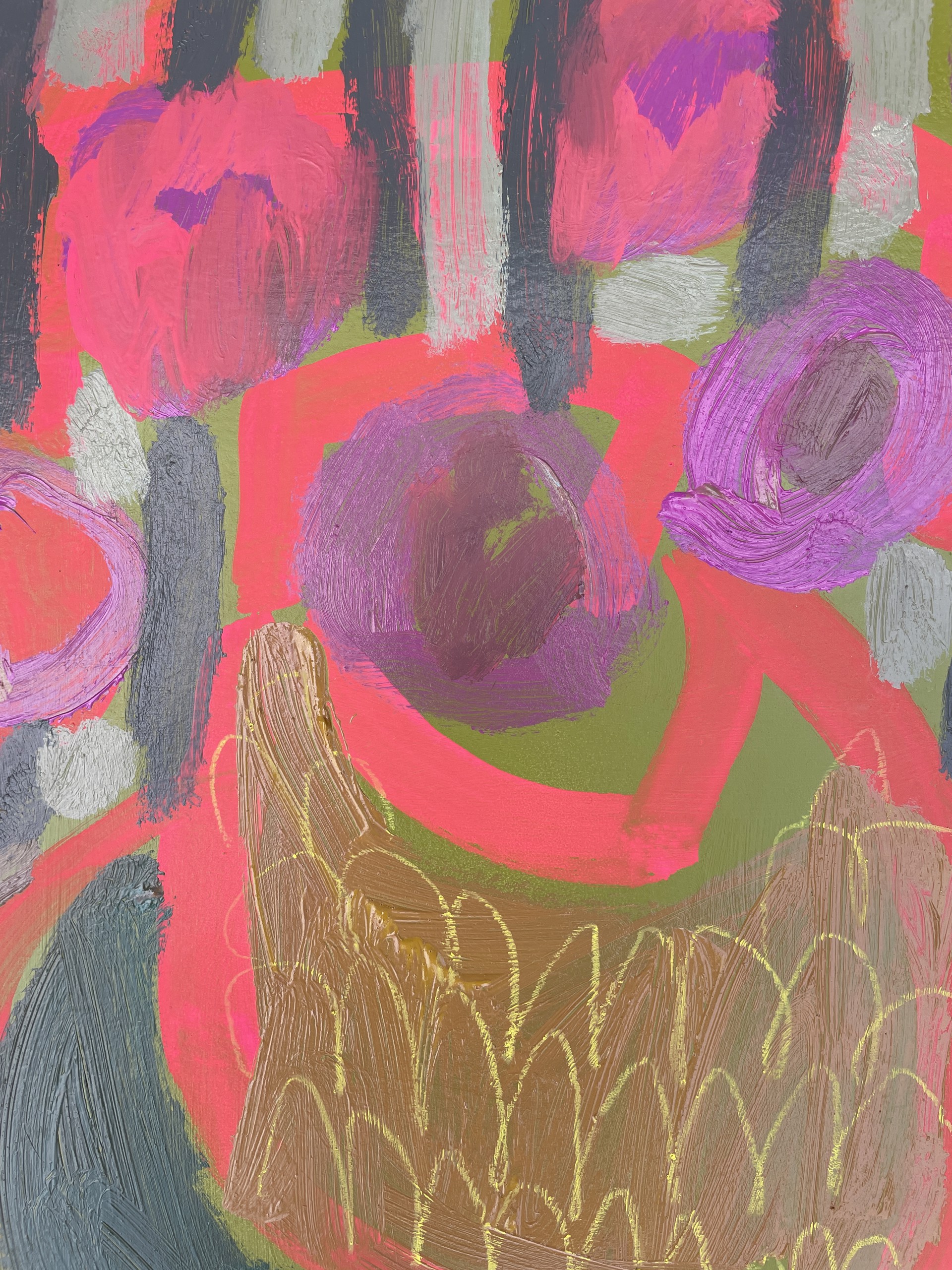 Flowers on Green Pot Holder by Rachael Van Dyke