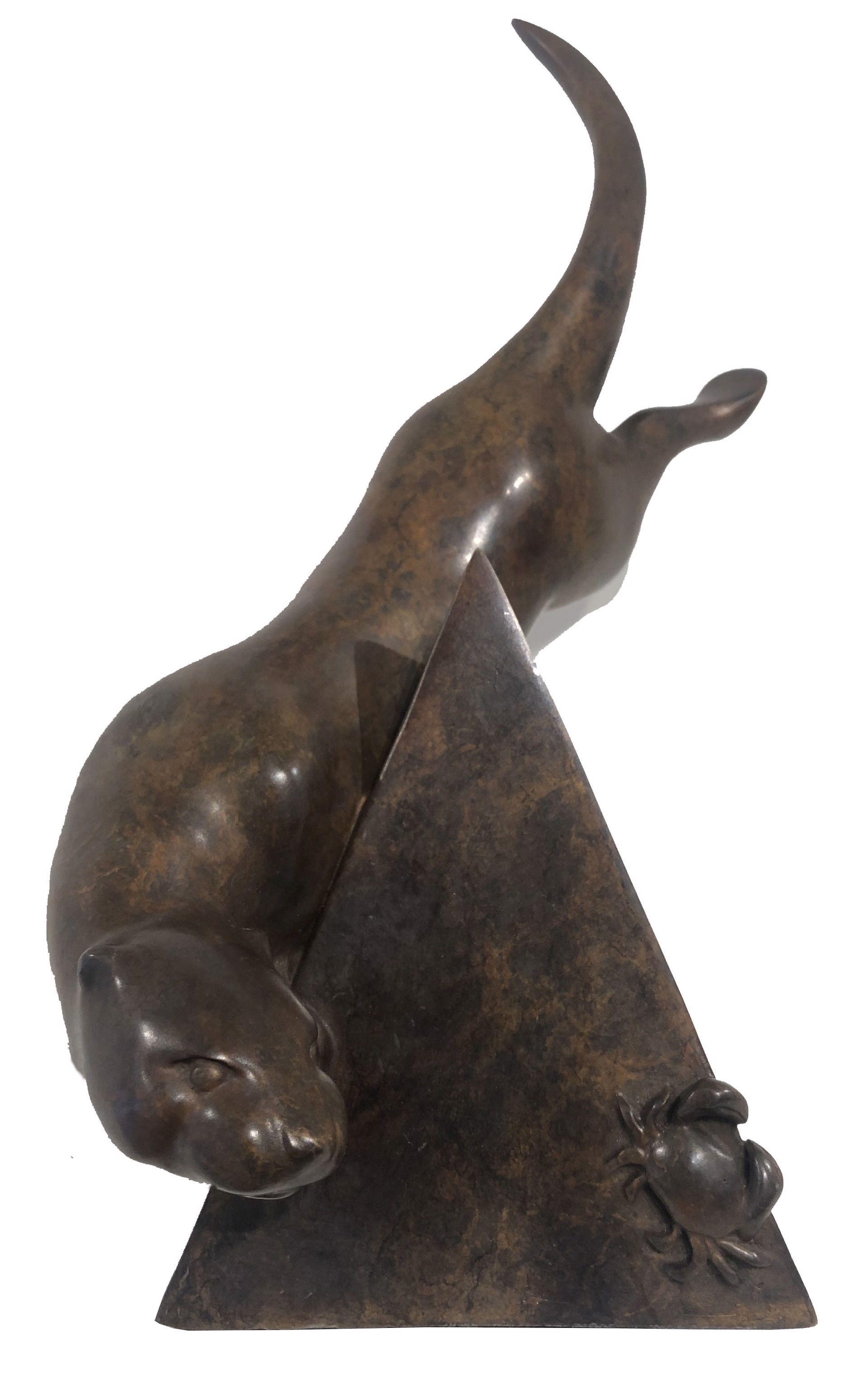 A Contemporary Bronze Of An Otter Catching A Crab Around A Triangle By Kristine Taylor At Gallery Wild