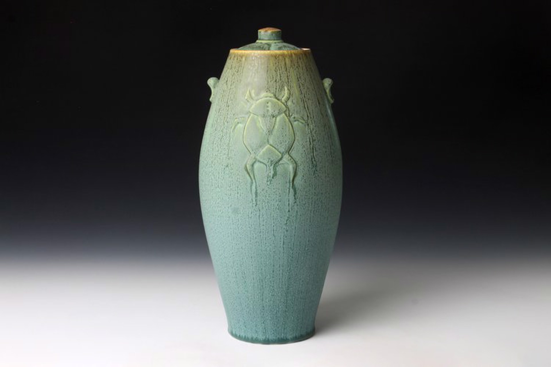 Turquoise Tall Carved Jar by Nick DeVries