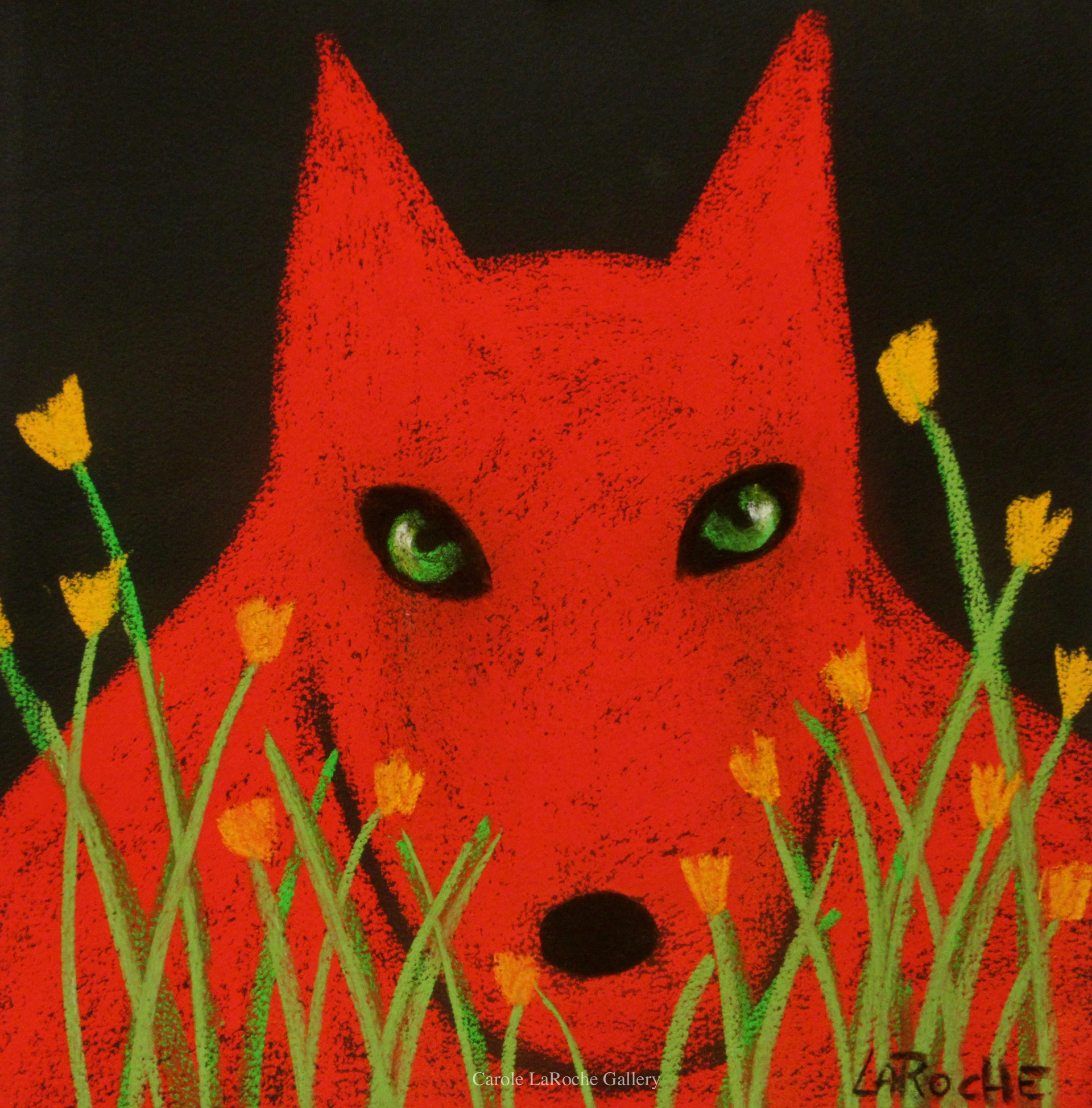 WOLF IN THE GARDEN - limited edition giclee on canvas 20"x20"   by Carole LaRoche