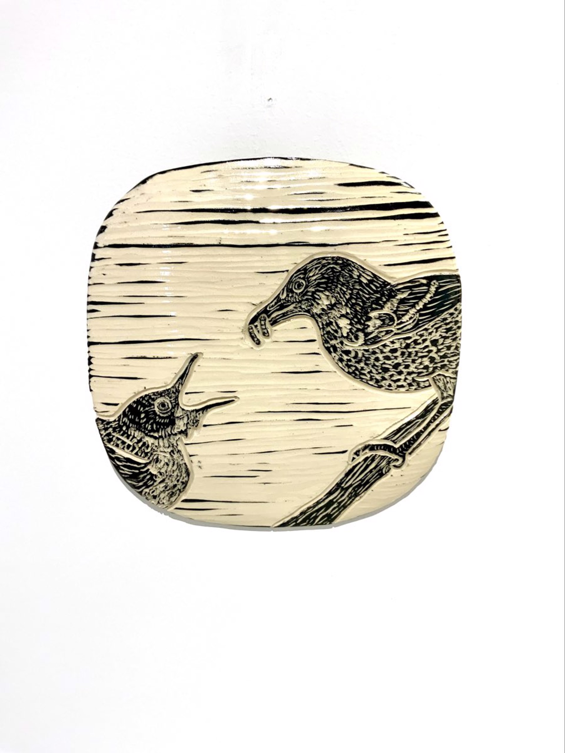 Mama Thrush And Baby Wall Tile by Christine Henry