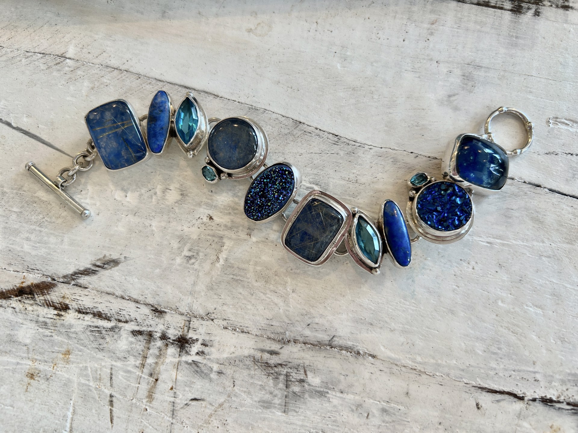 Jewelry | Cobalt Blue Druzy Rutilated Quartz and Lapis Bracelet by Echo of the Dreamer