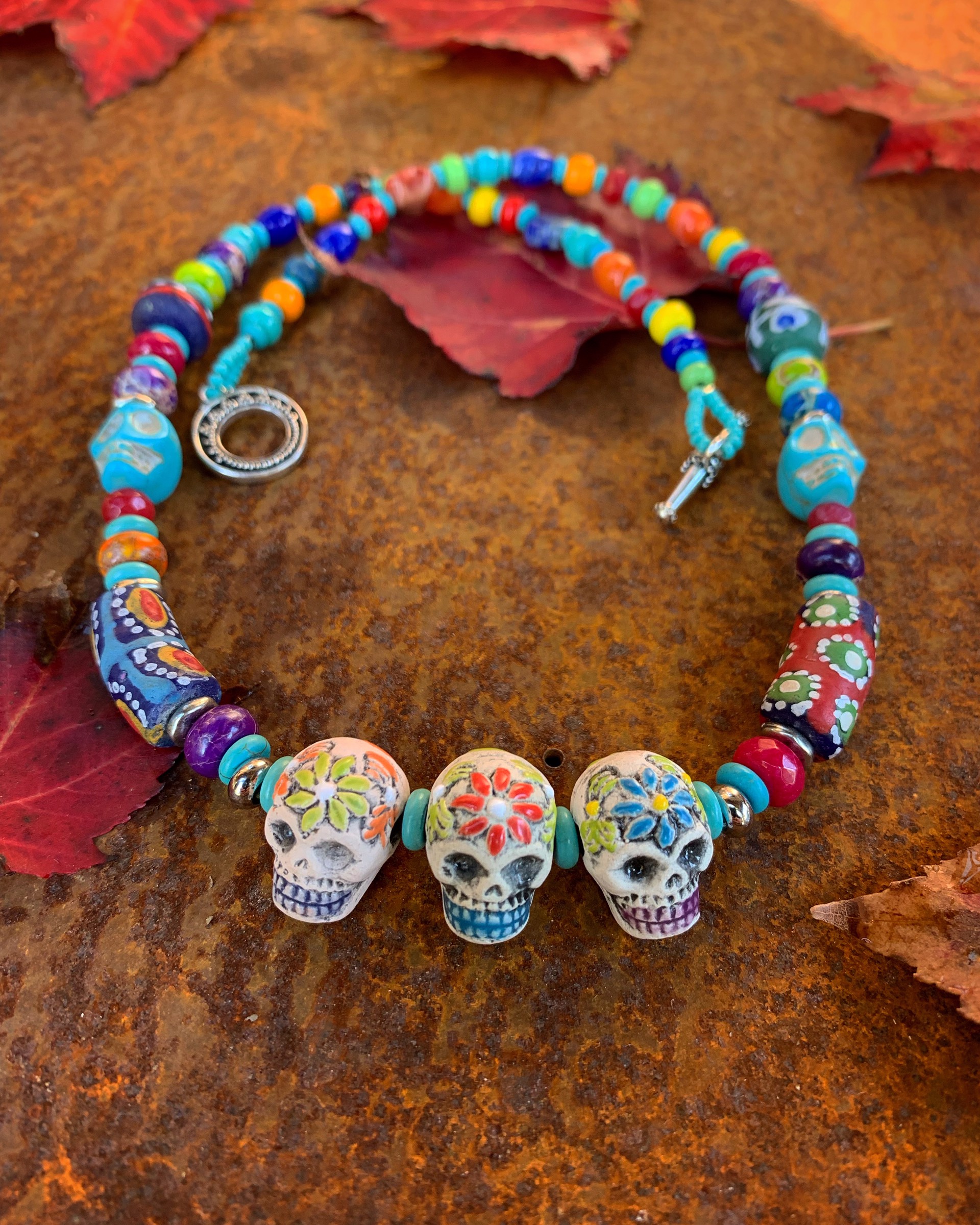K677 Peruvian Sugar Skull Necklace by Kelly Ormsby