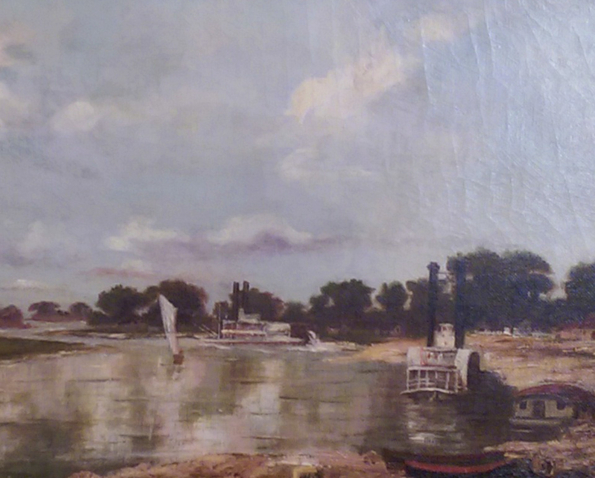 Bayou Study with Schooner and Paddlewheeler by William Buck