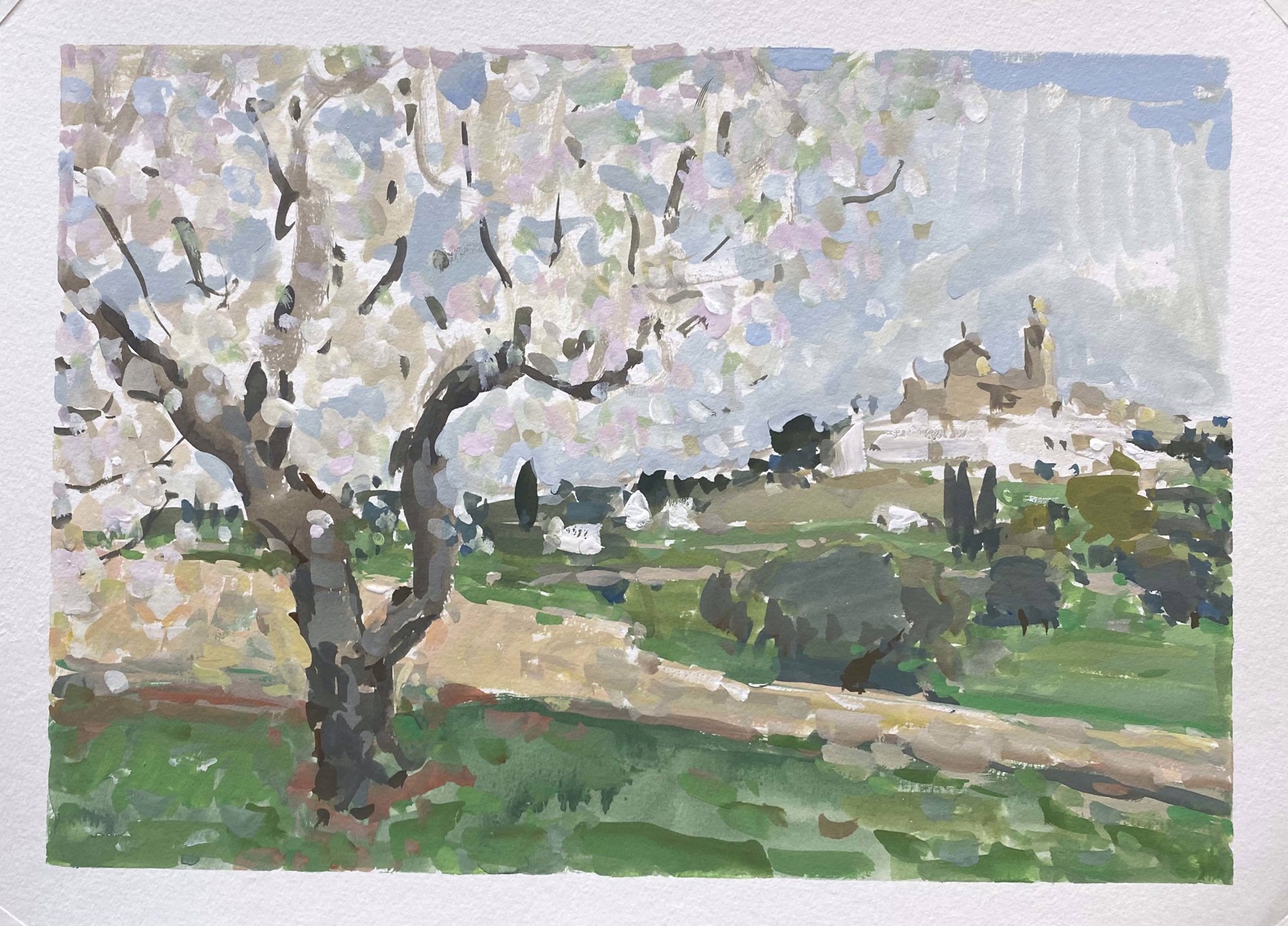 Spring Cherry and Hill Town by Richard Oversmith