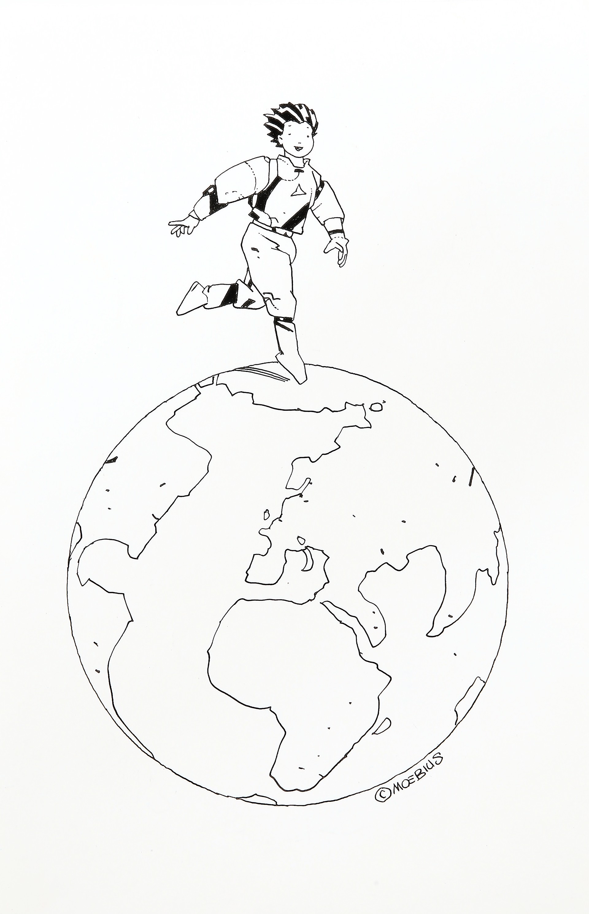 Untitled (Boy on Globe) by Jean Giraud (Moebius)