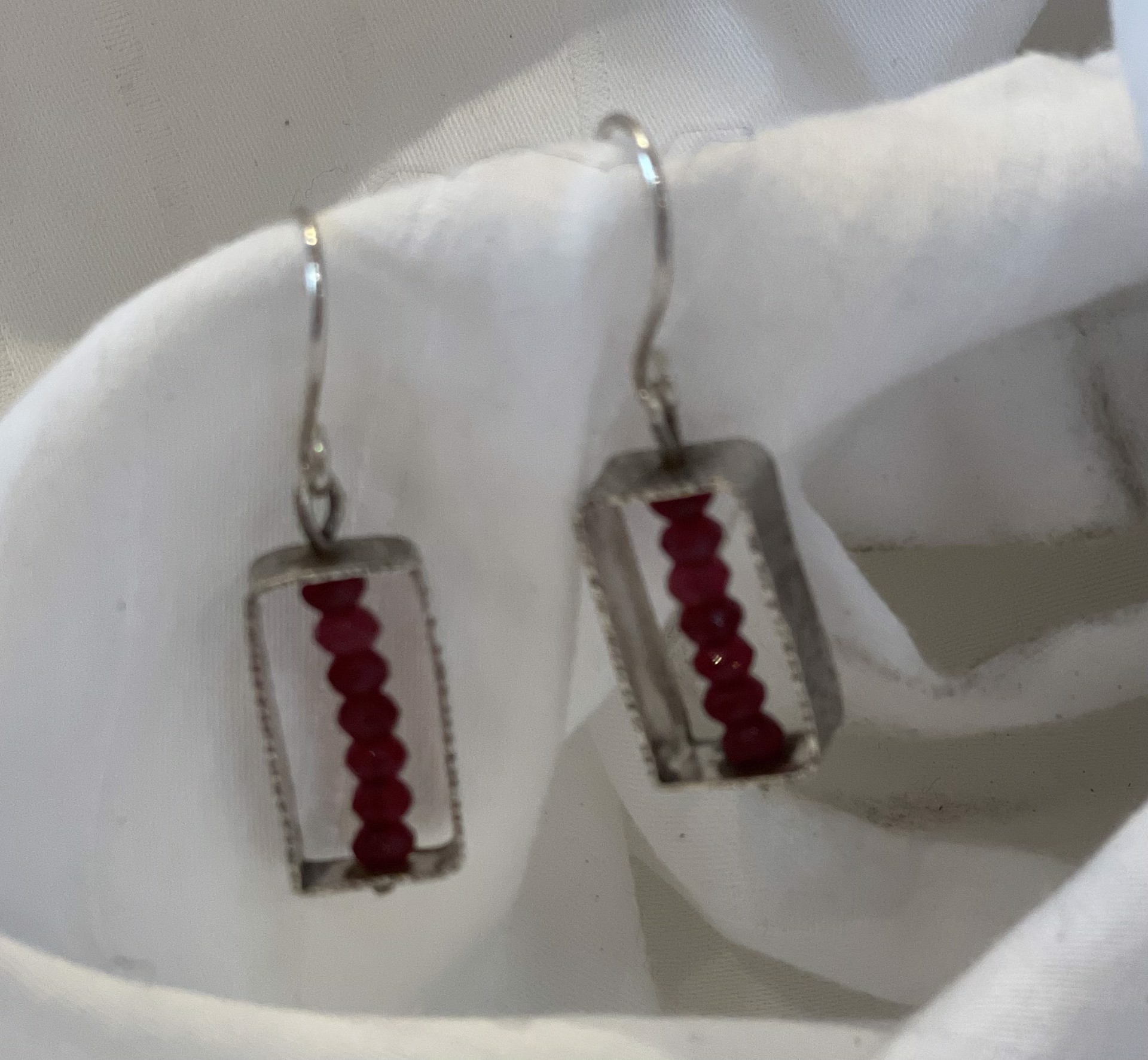 Earrings - Red Tourmaline Bead Earring In Sterling SIlver Wire AC 260 by Annette Campbell