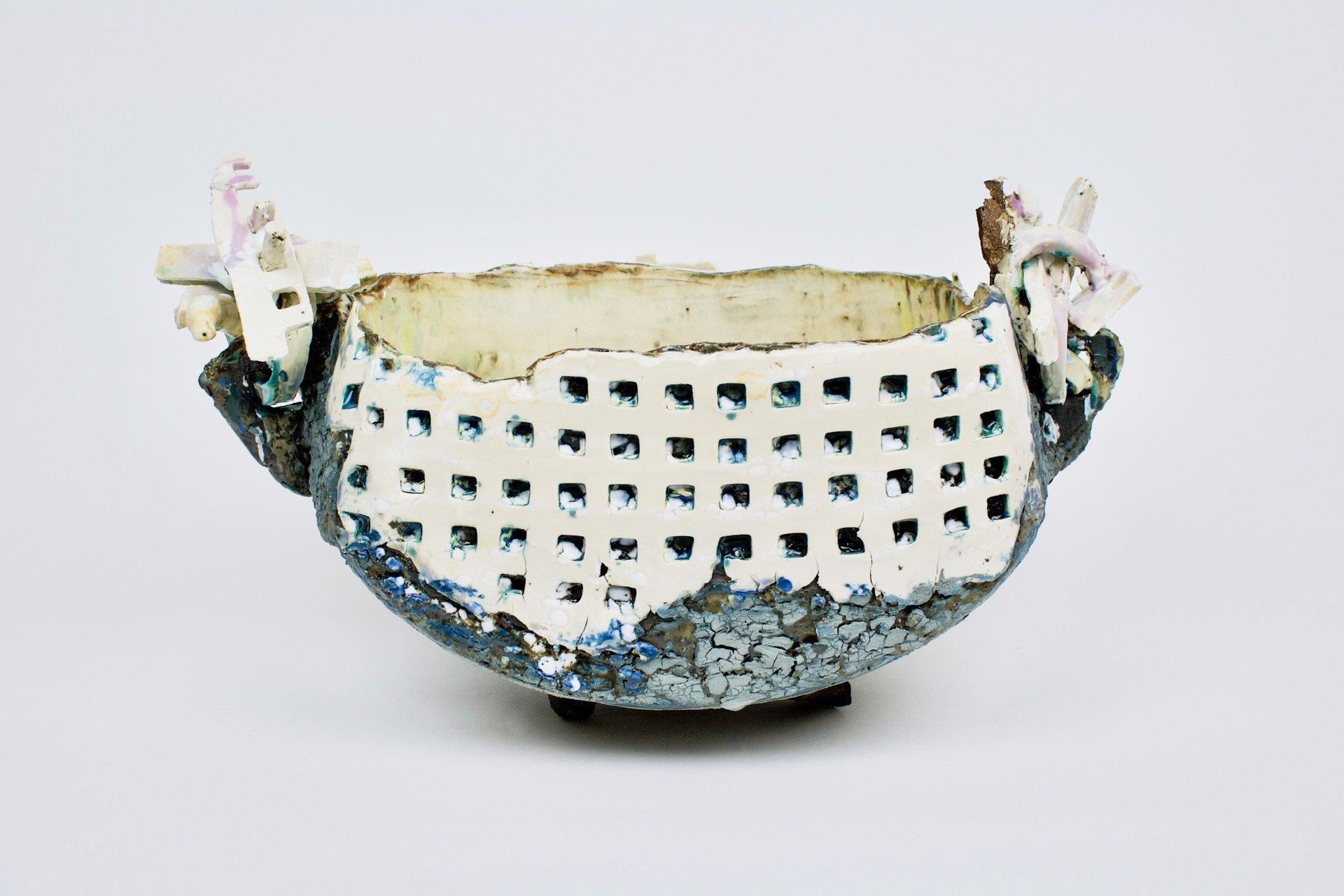 Blue Box Bowl w/Porcelain Lattice & Knots by Ani Kasten