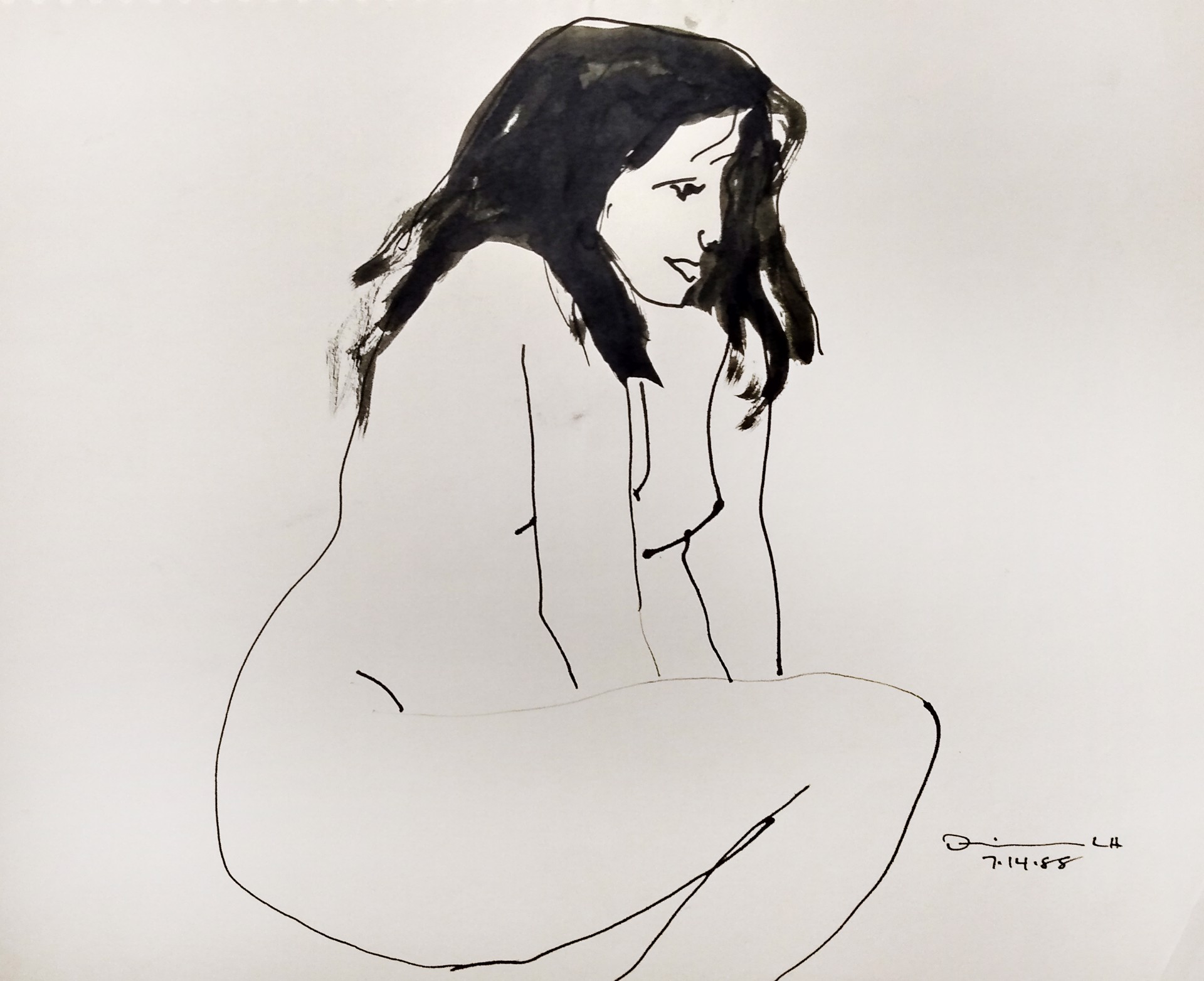 Life Drawing - Nude Crouching by Frank Dolejska