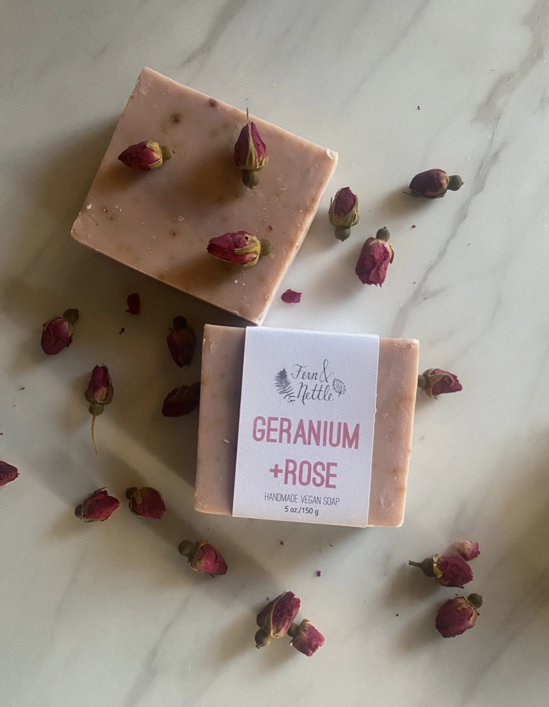 Geranium+Rose Vegan Cold-Process Soap by Fern & Nettle