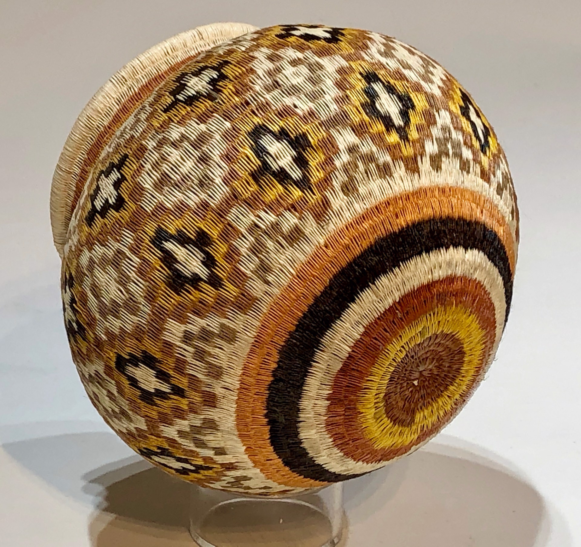 Gold, Black and White Geometric Basket (IB27) by Wounaan & Embera Panama Rainforest Baskets Wounaan