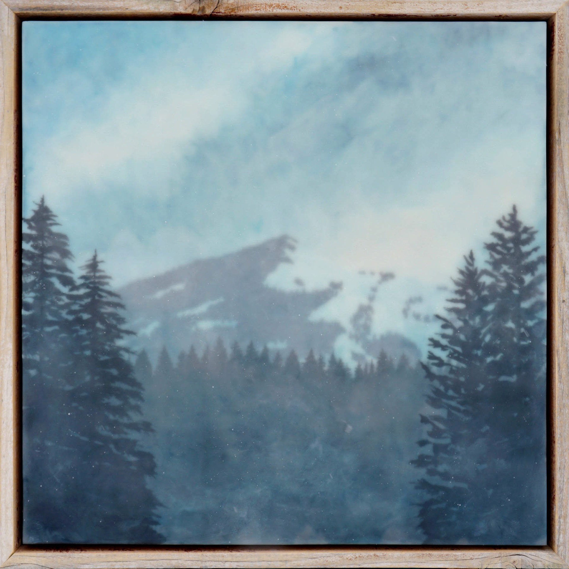 Original Encaustic Landscape Painting Featuring One Mountain Peak And Pine Trees