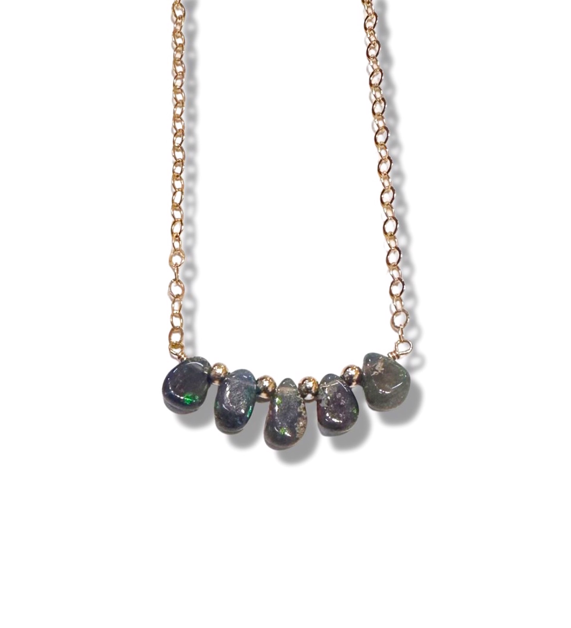 Necklace - 14K Gold Filled Black Opal 5-Stone Necklace by Julia Balestracci