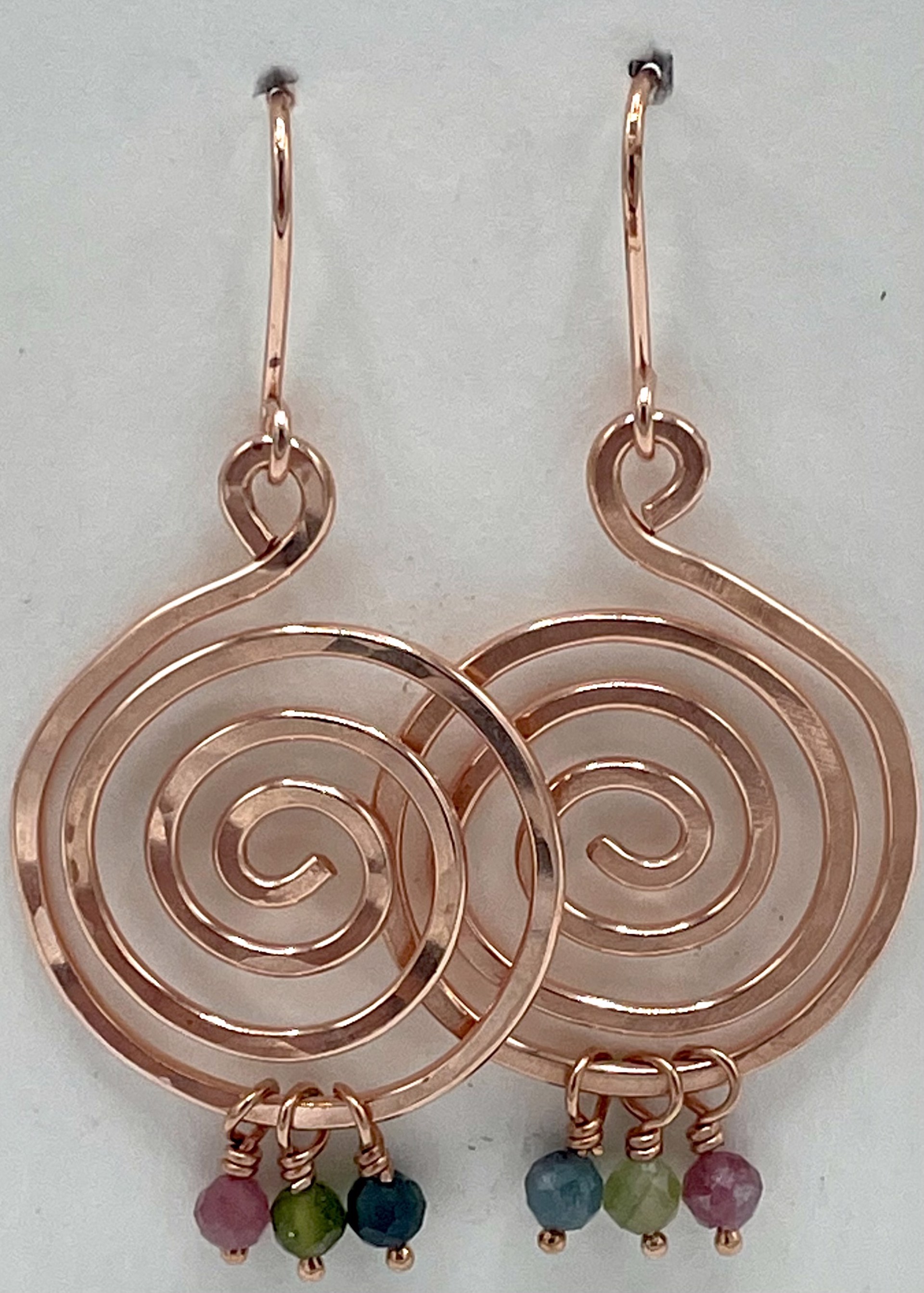 XL Spiral Copper with Tourmaline Earrings by Emelie Hebert