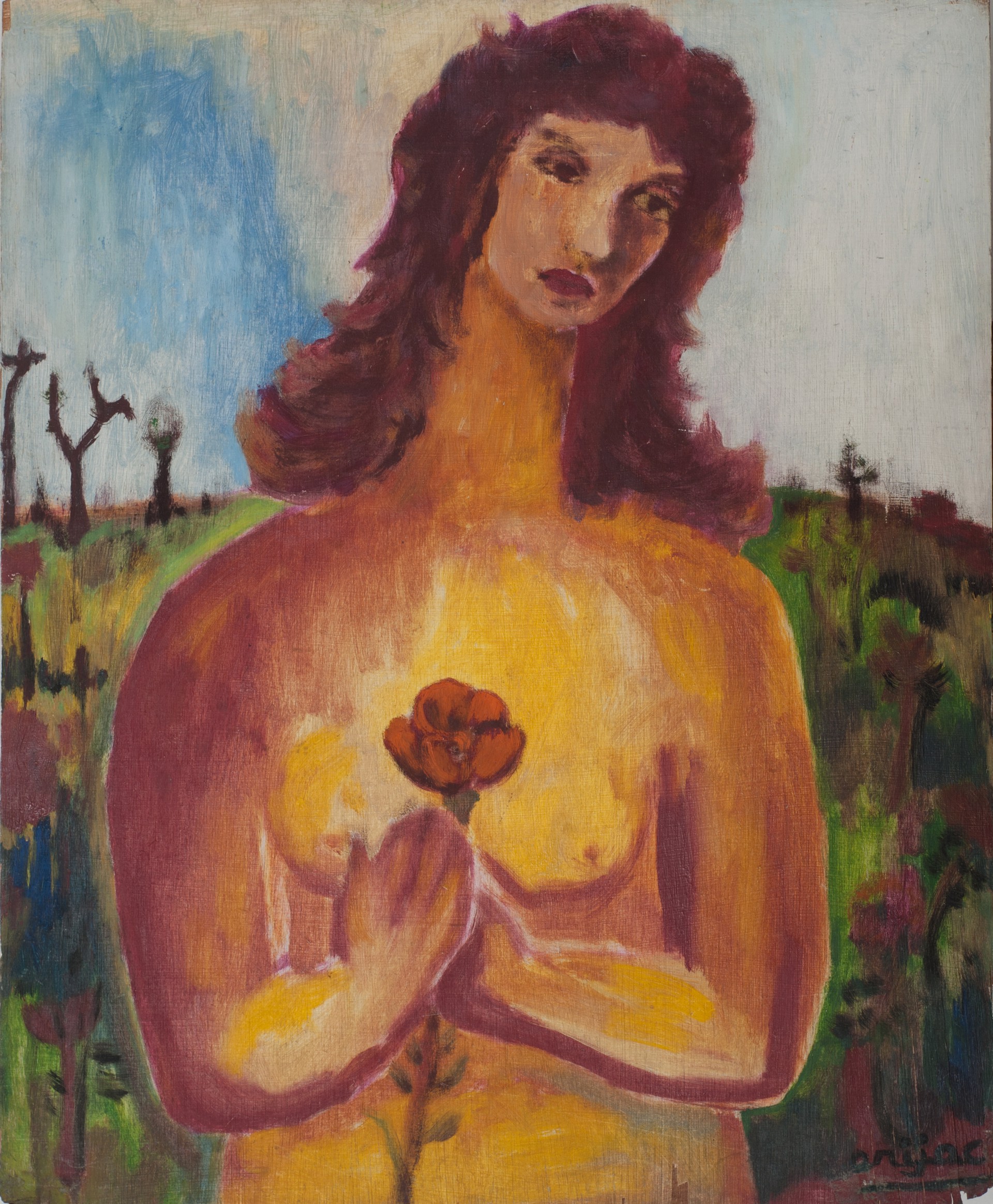 Female Portrait With A Rose #6-3-96GSN by Harry (Arijac) Jacques (Haitian, b. 1937)