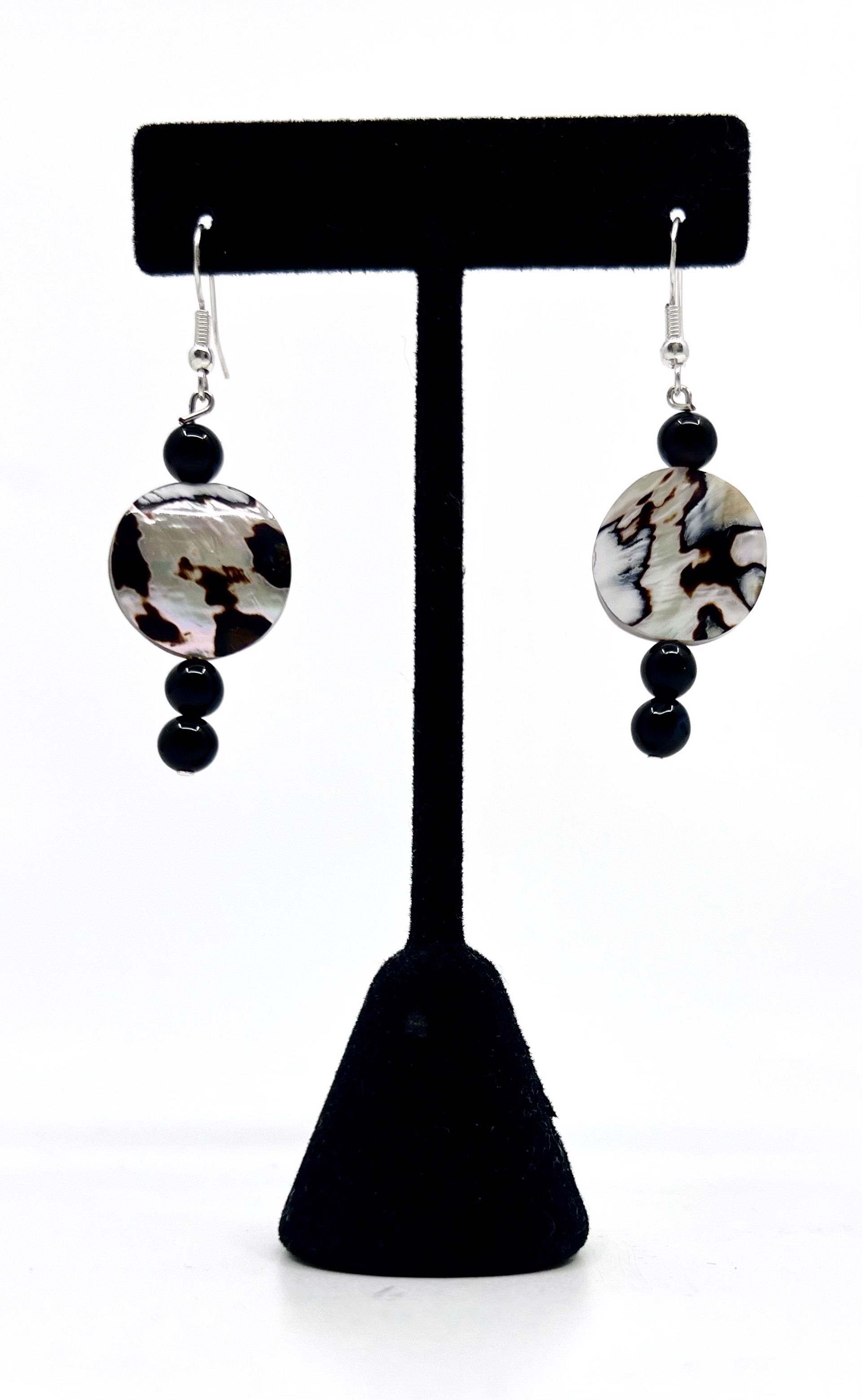 Shell Earrings with Black Beads One Stone by Gina Caruso