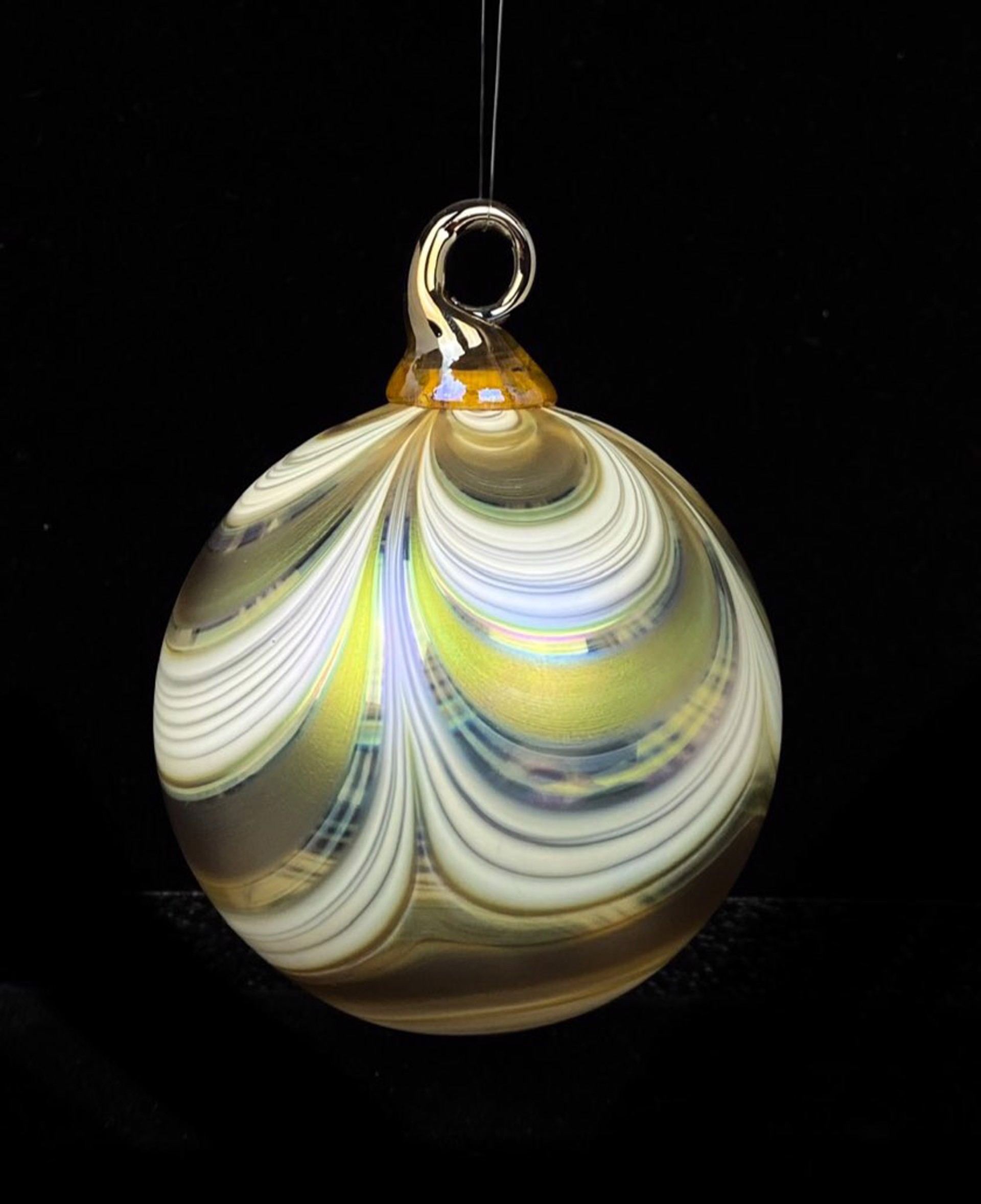 Ribbon Gold and White Ornament by Furnace Glass