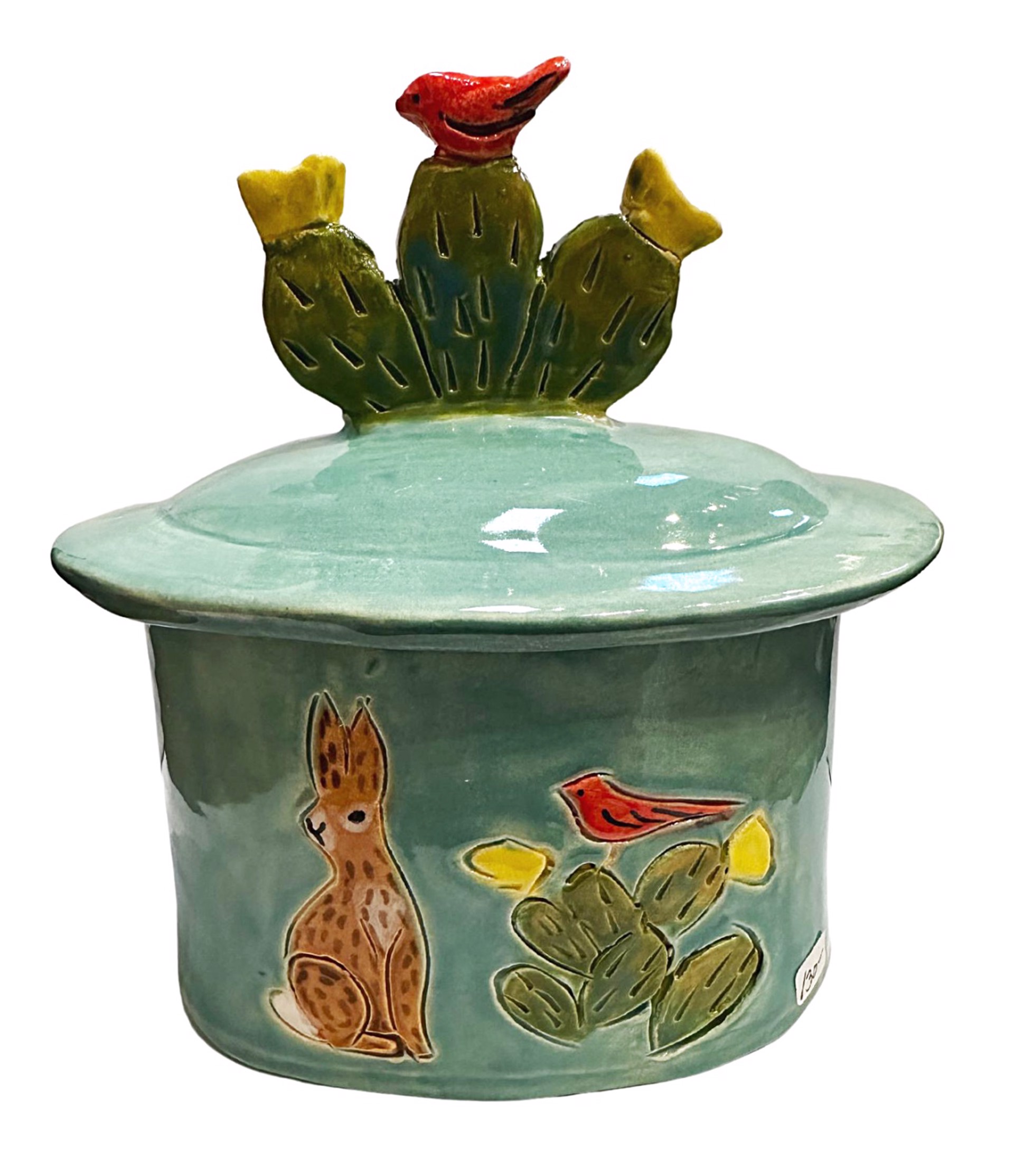 Canister - Teal with Top and Cacti by Robin Chlad