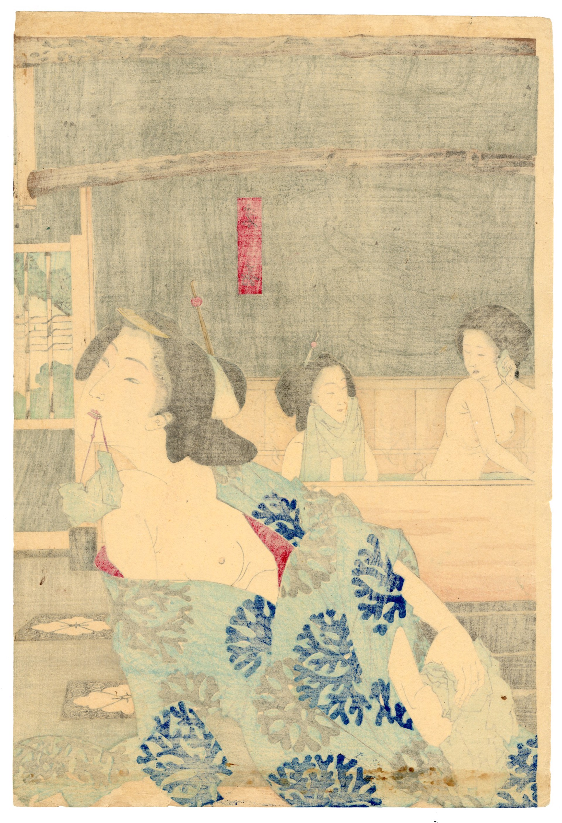 Summer - Women Bathing at the Daishoro, the Flower Mansion in Nezu by Yoshitoshi