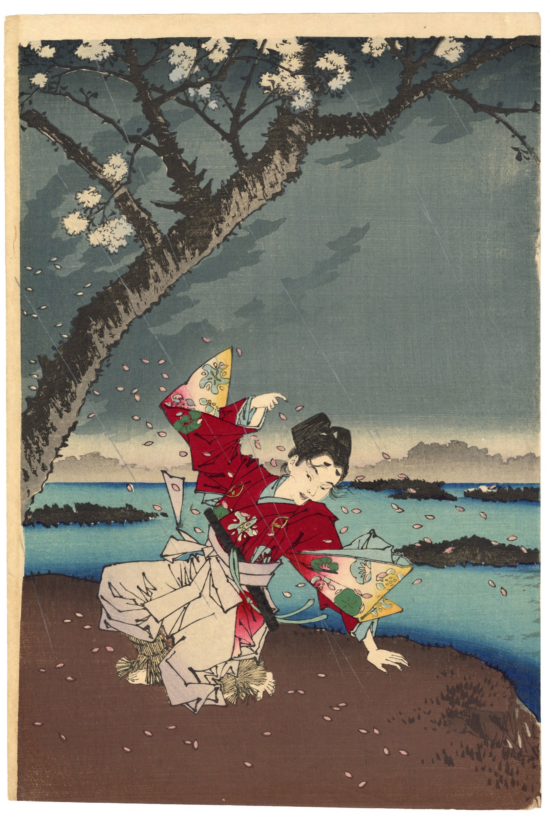 Famous Places in the East: Incident of Umewaka and the Child Seller on the Bank of the Sumidagawa by Yoshitoshi