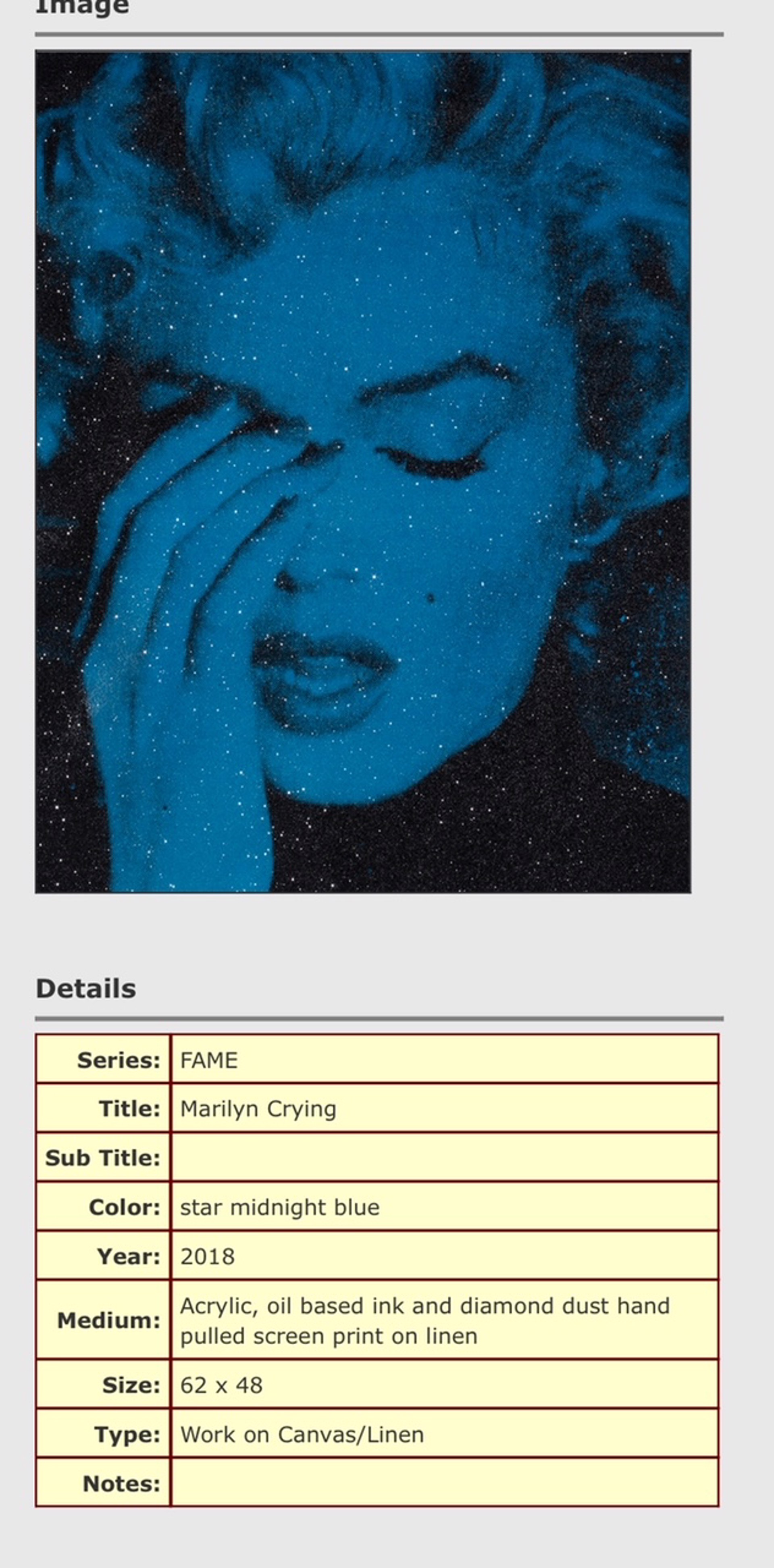 Crying Marilyn Star Midnight Blue by Russell Young