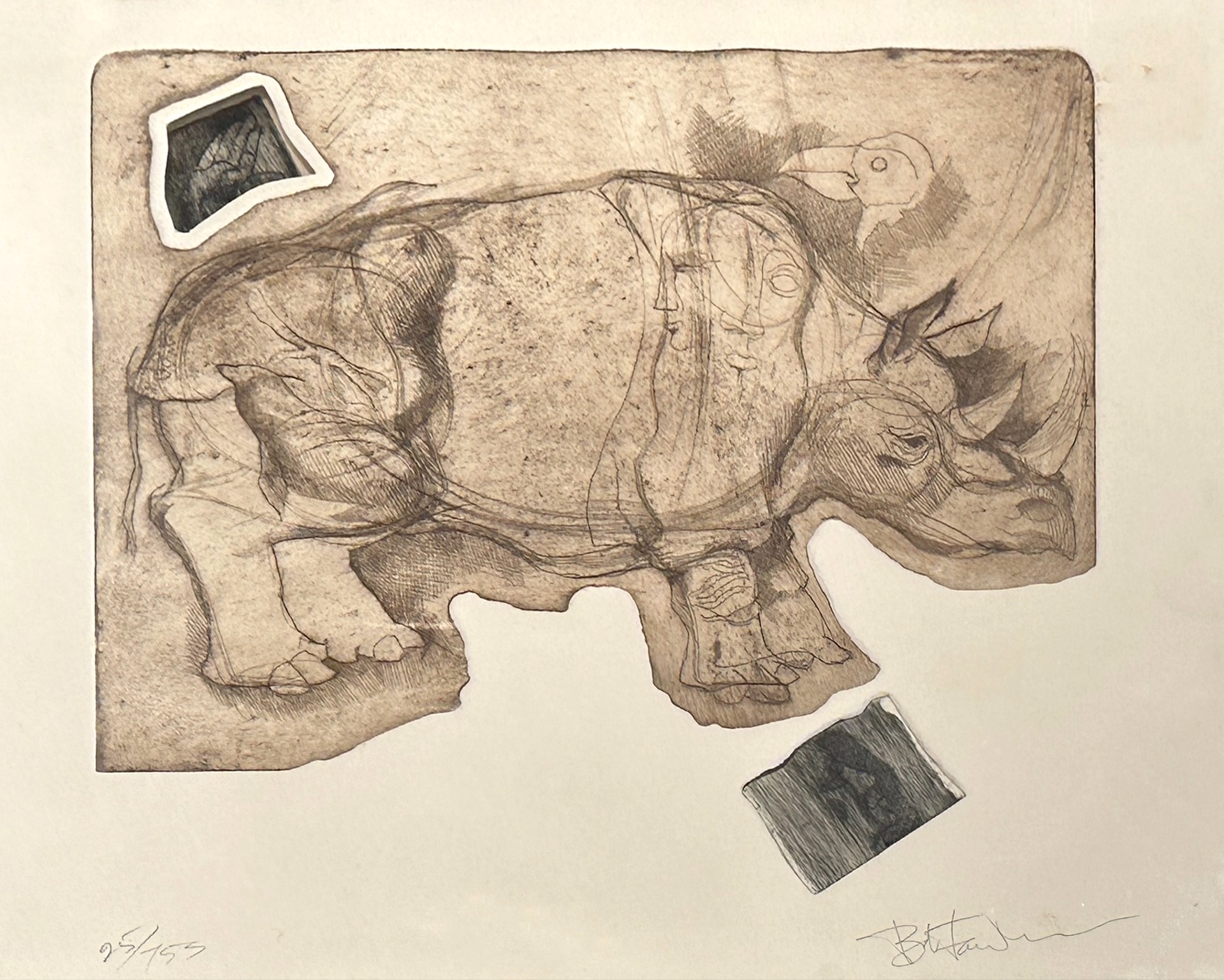 Untitled (Rhino, hand, profile) by Bob Fowler