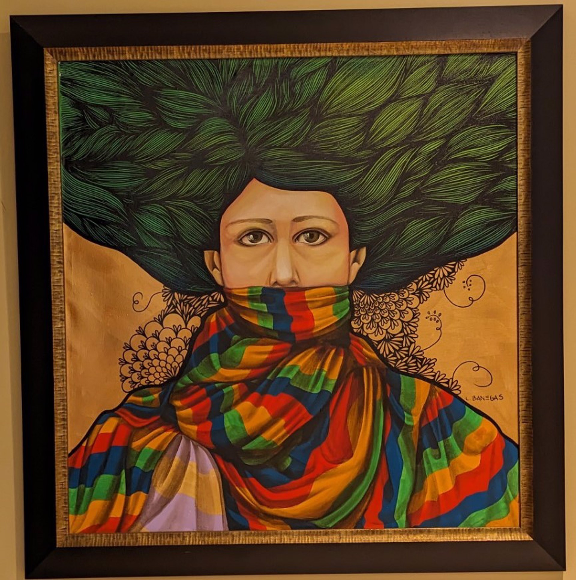 Outspoken woman with scarf across her mouth by Leticia Banegas
