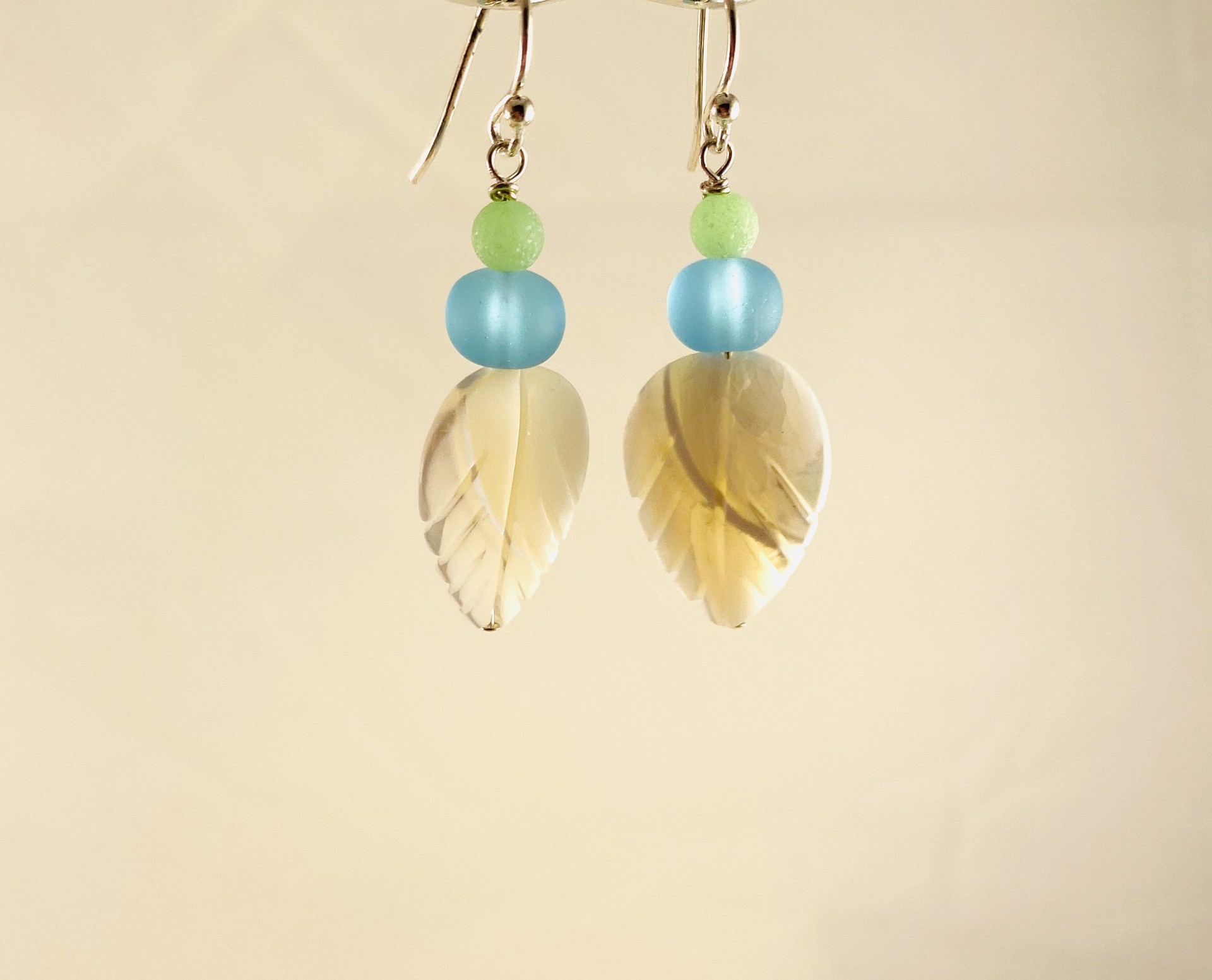 Carved Shell, Faux Sea Glass Earrings, 1i by Nance Trueworthy