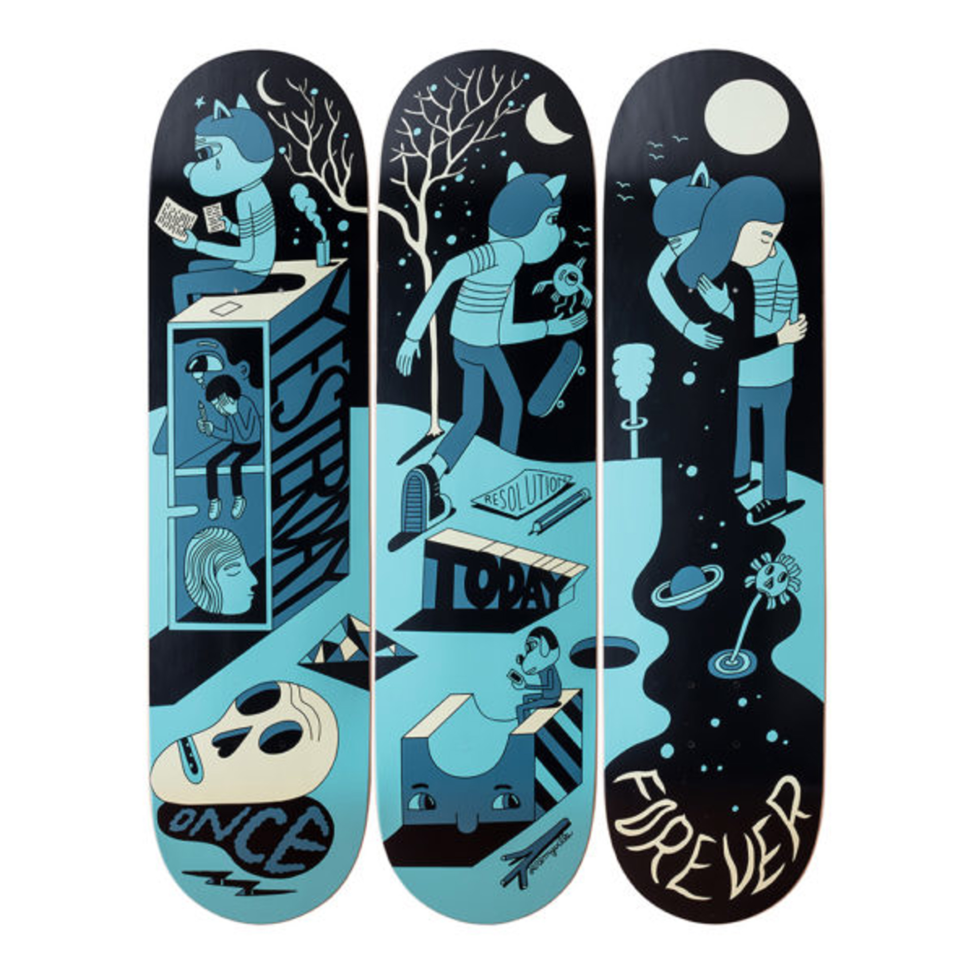 Yesterday, Today, Forever Skate Deck by Jeremyville