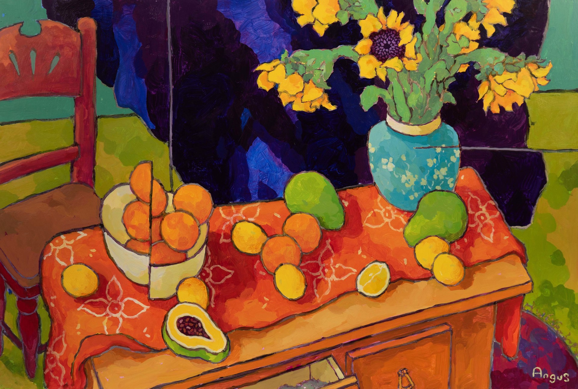 Sunflowers, Papaya & Oranges with Ginger Jar by Angus