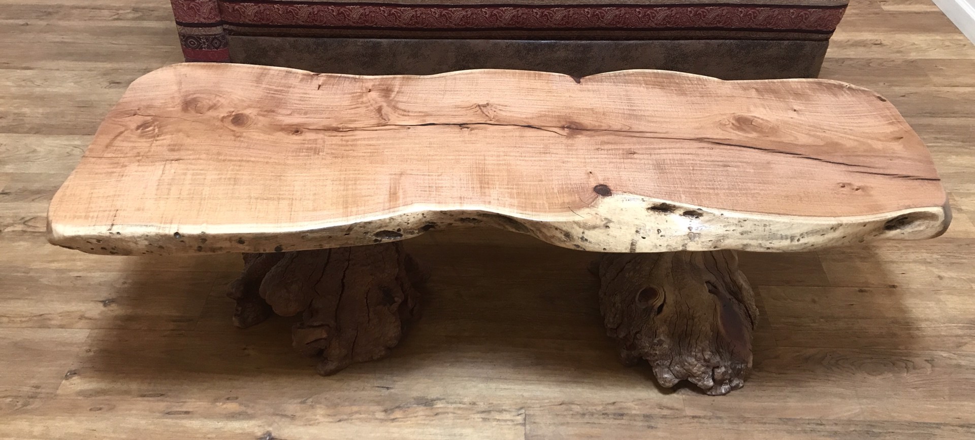 Blonde Mesquite Coffee Table with Manzanita Root Burl Base by Gary Rennert