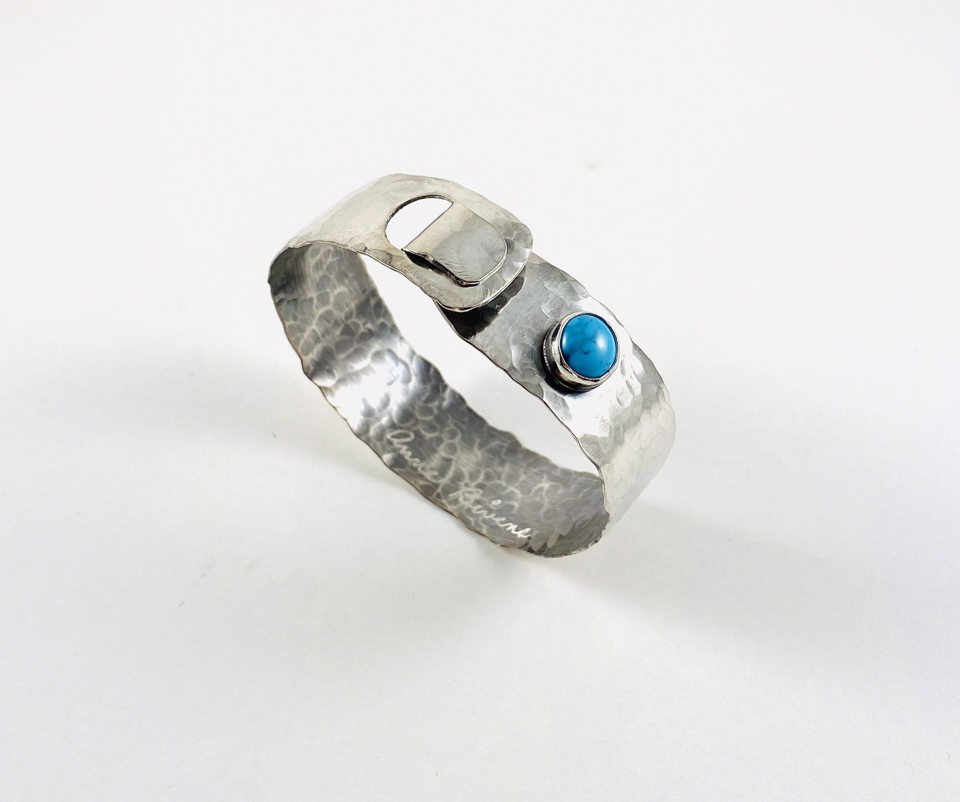 Hammered Silver Cuff, Kingsman Turquoise, #223 by Anne Bivens