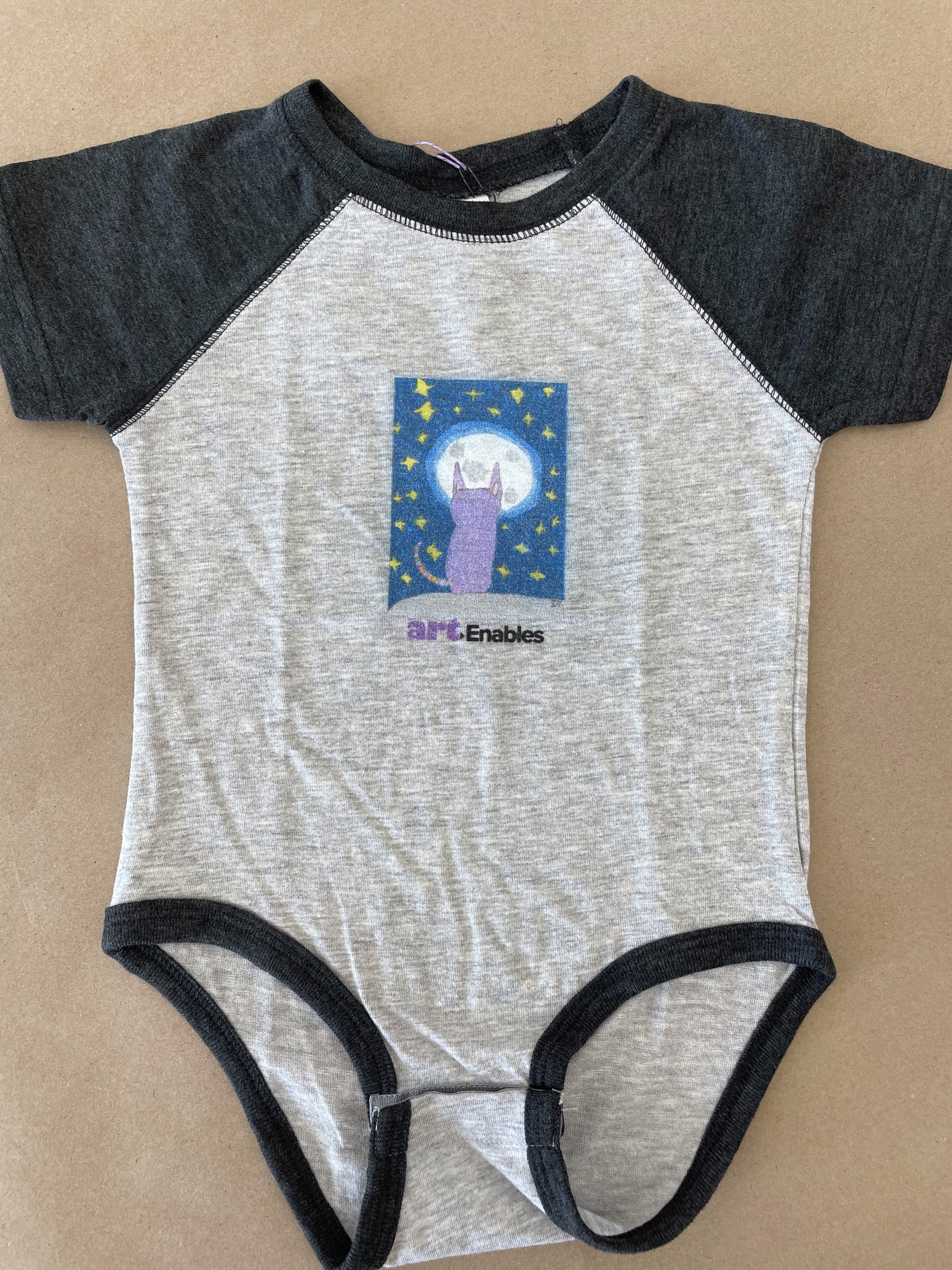 Baby Onesie (baseball style, artwork by Imani Turner) 12 mo - charcoal heather gray by Art Enables Merchandise