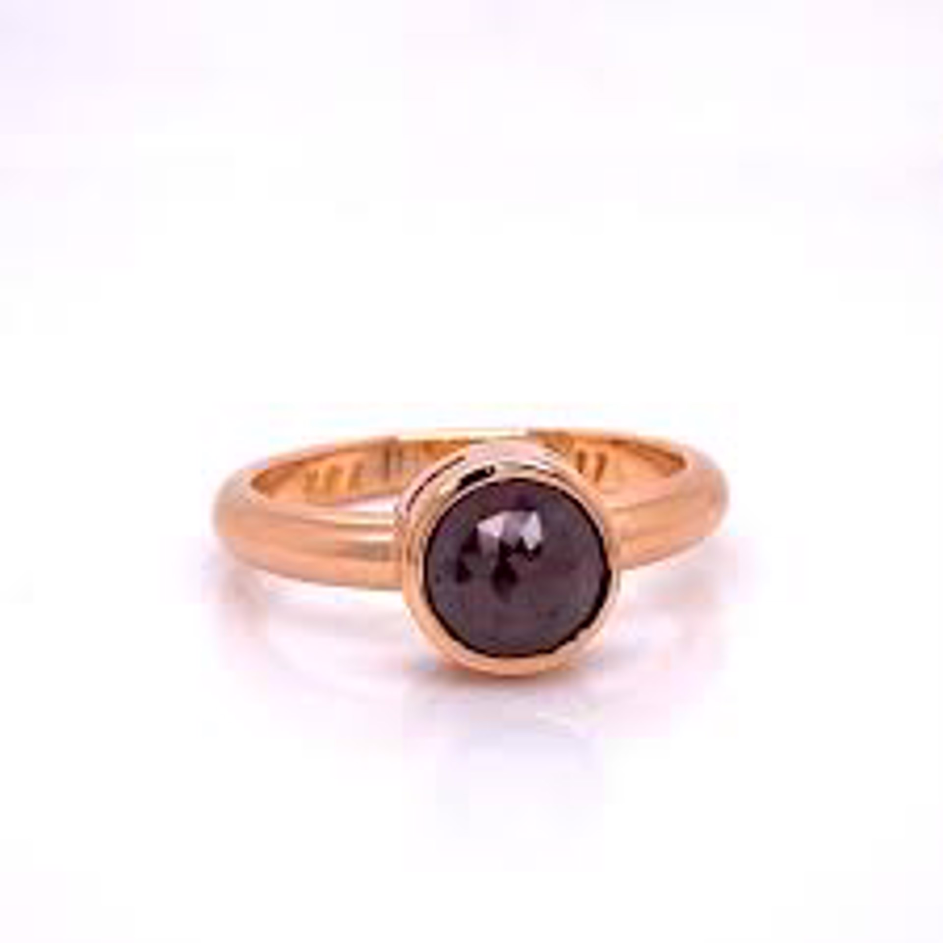 18k rose gold ring with bezel set red/brown rosecut diamond by Llyn Strong