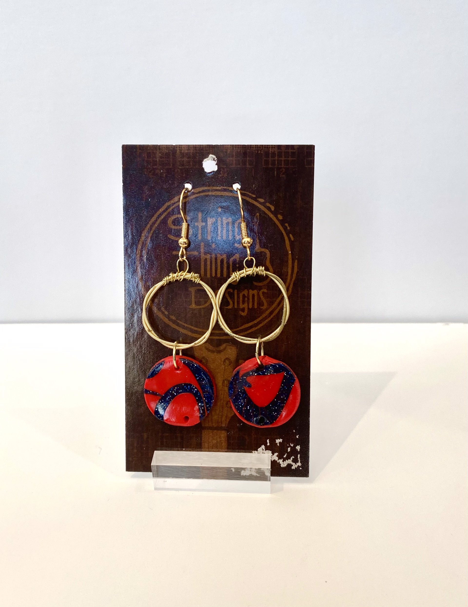 Guitar String Earrings Blue/Red by String Thing Designs