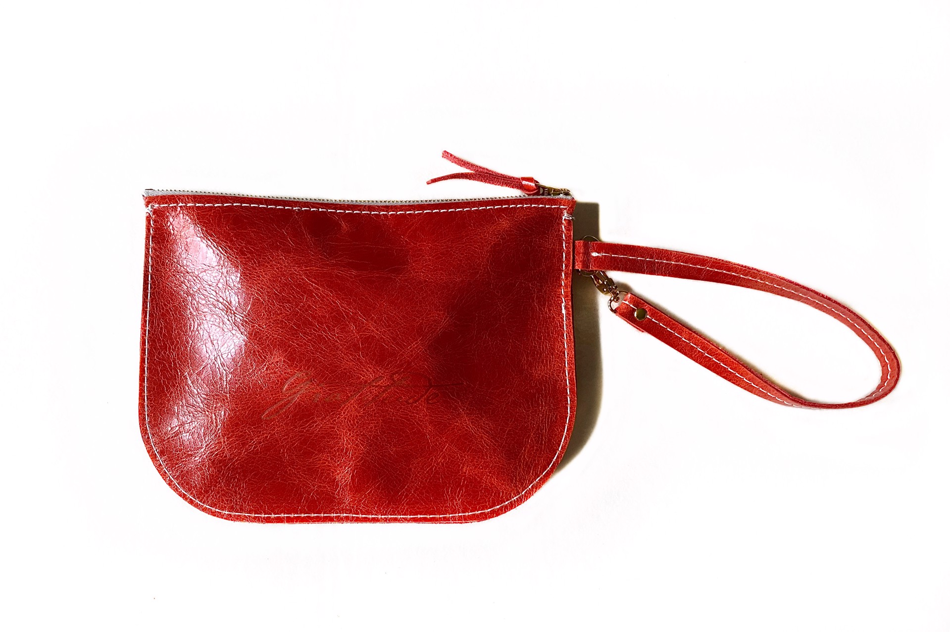 Small persimmon red wristlet handbag by Feel Handmade