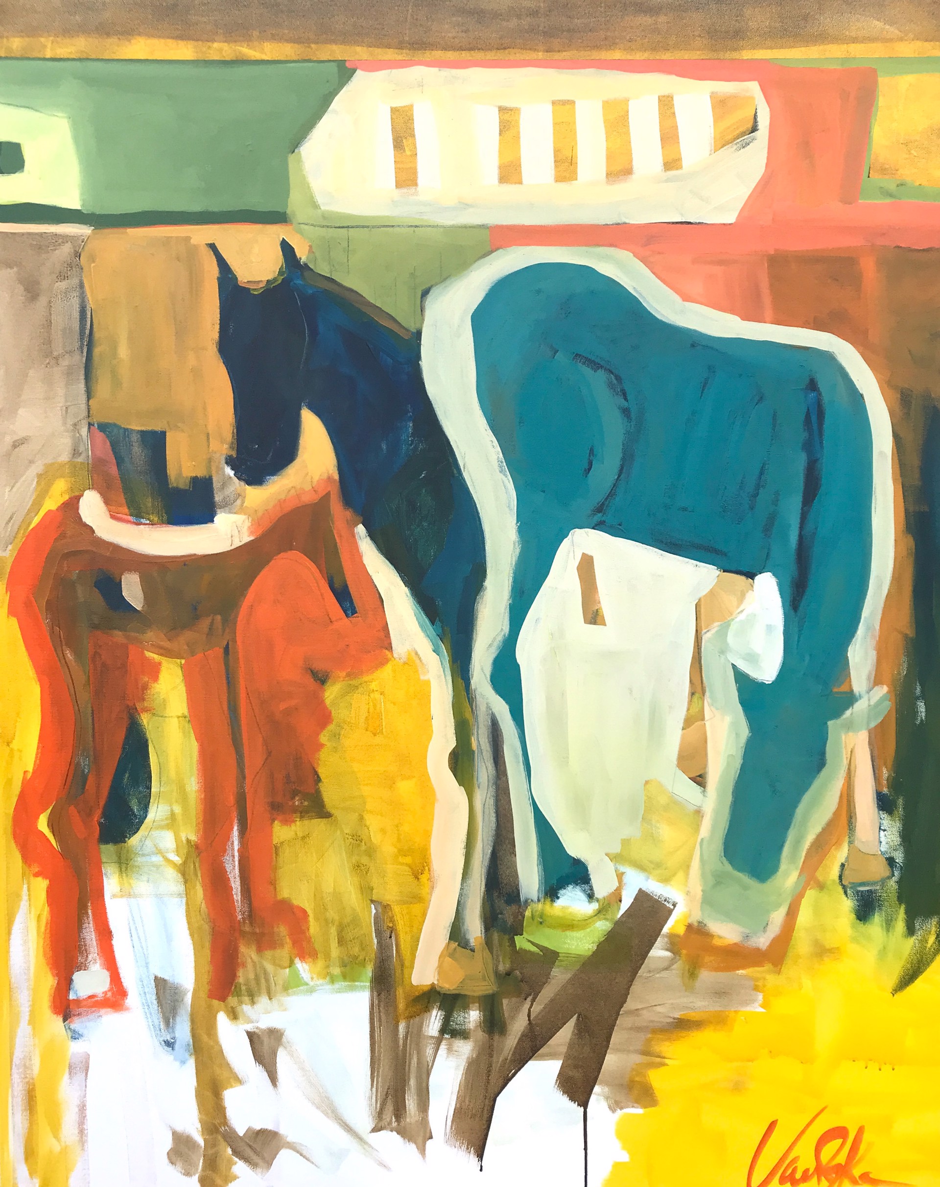 Two Blue Horses with Foal by Rachael Van Dyke