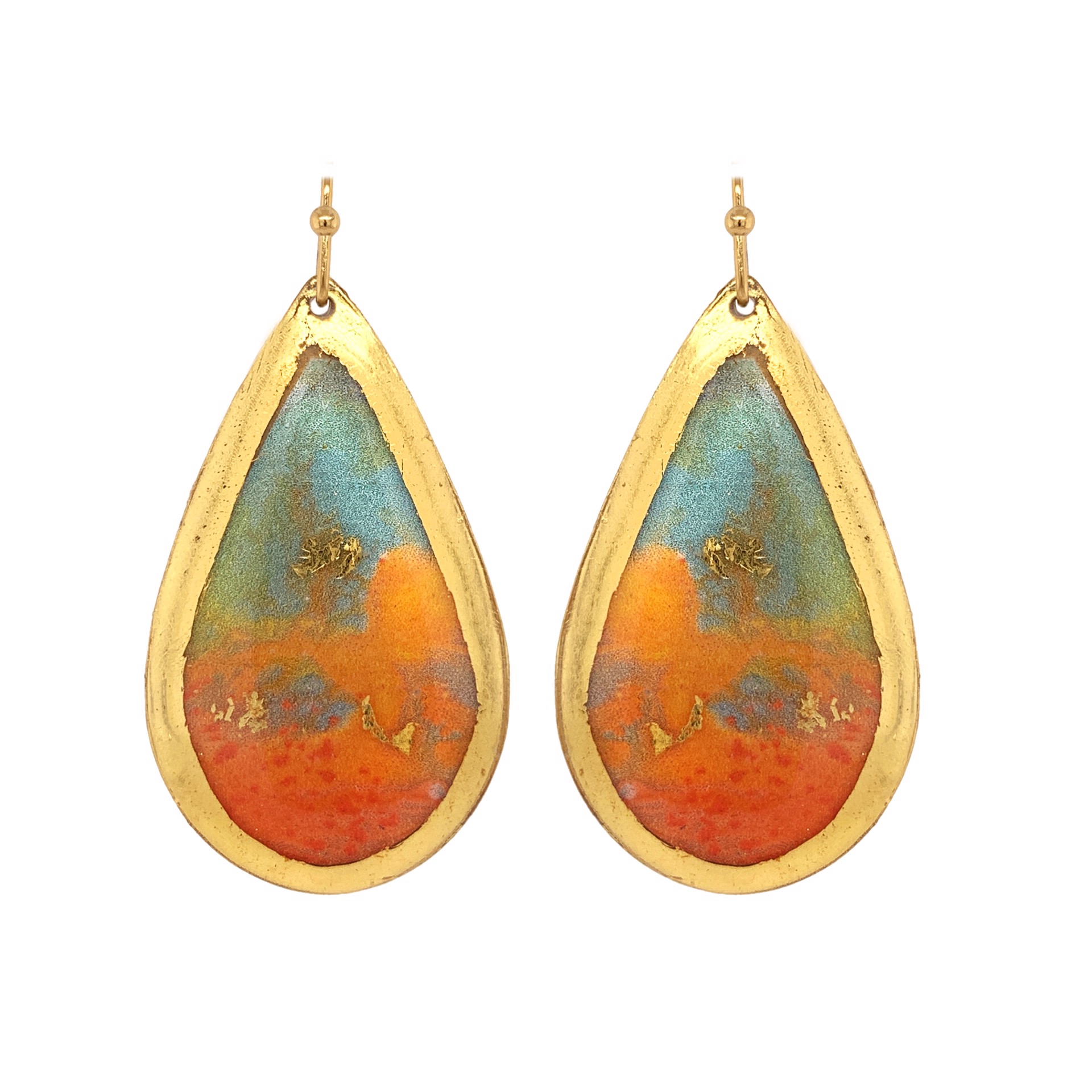 Orange Jellyfish Abstract Medium Teardrop Earrings - Gold by Evocateur
