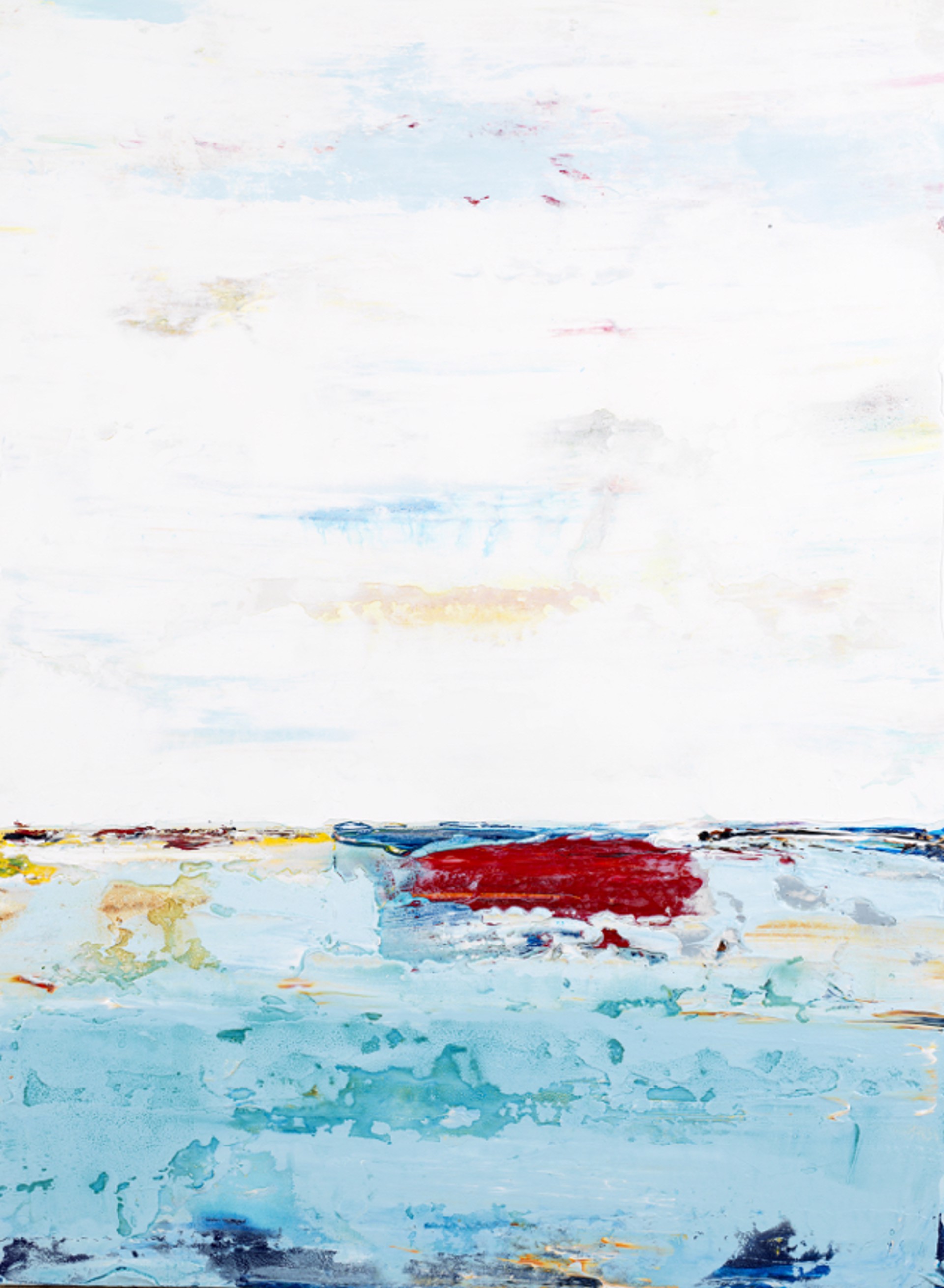Marino #57 is a beautiful 40"H x 30"W abstract seascape painting by South Florida artist and painter John Schuyler, featuring a dividing line where sky meets sea. 