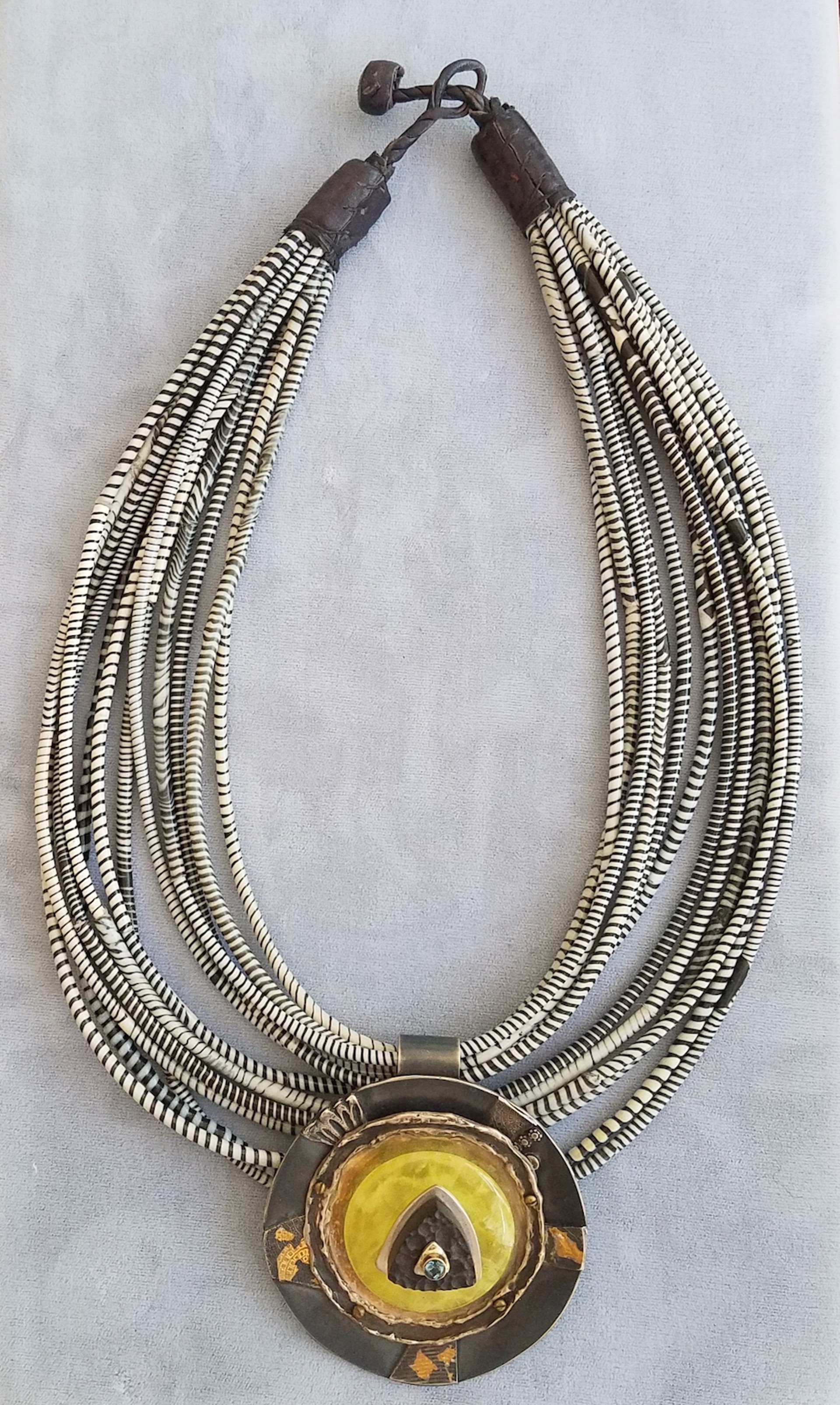 Necklace - Lemon Quartz,Tecktite,Aquamarine,Sterling Silver & 24K Gold #2528 by Doris King
